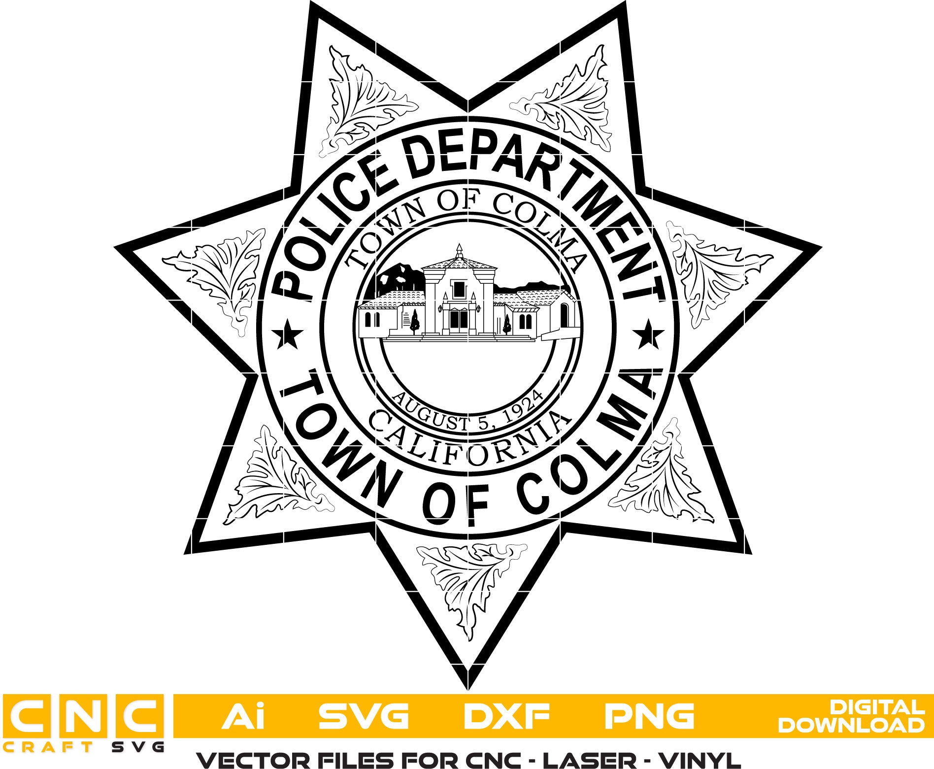 Town of Colma Police Badge, Colma Police Badge Vector art, Police Badge, Digital File