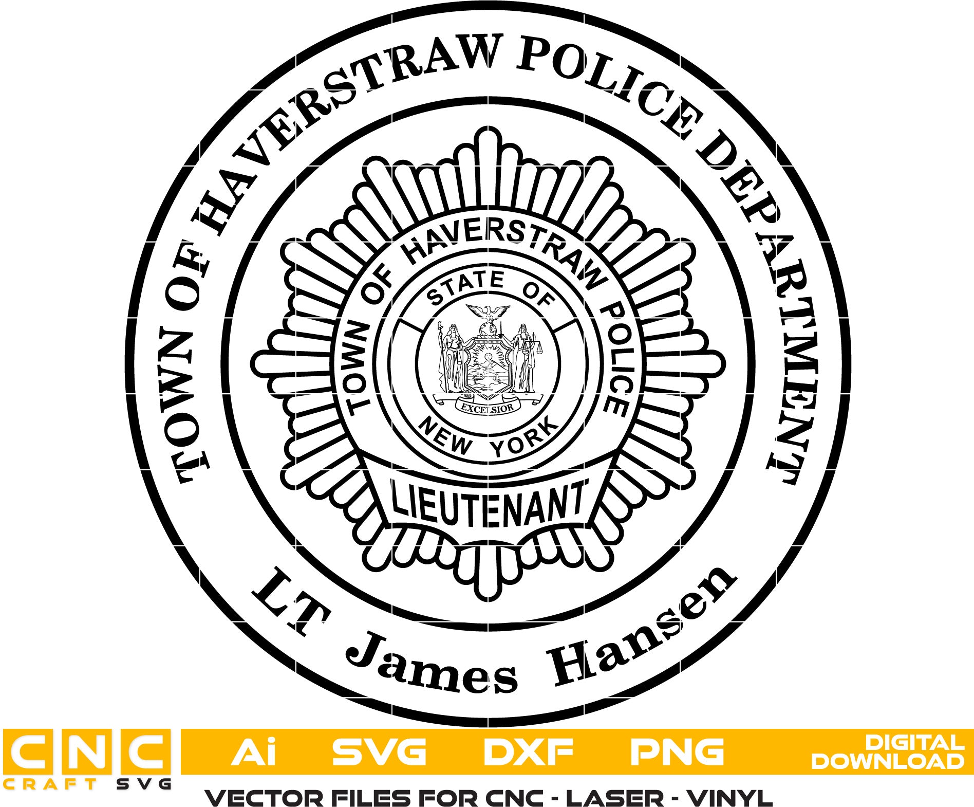 Town of Haverstraw Police, New york Police Badge Vector art Svg, Dxf, Jpg, Png, and Ai files For laser engraving, woodworking, acrylic painting, and all printing machines.