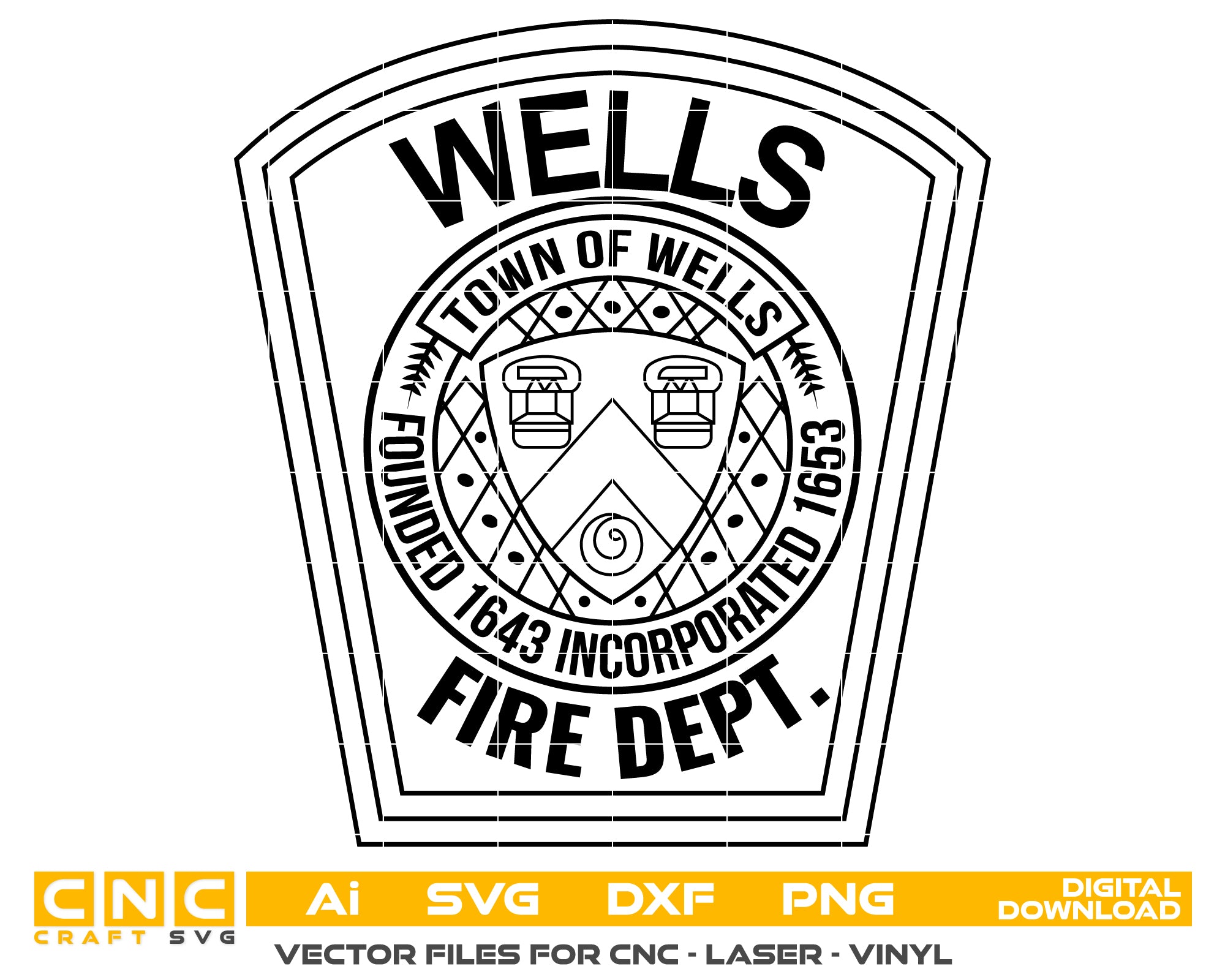 Wells Fire Dept Badge Vector Art