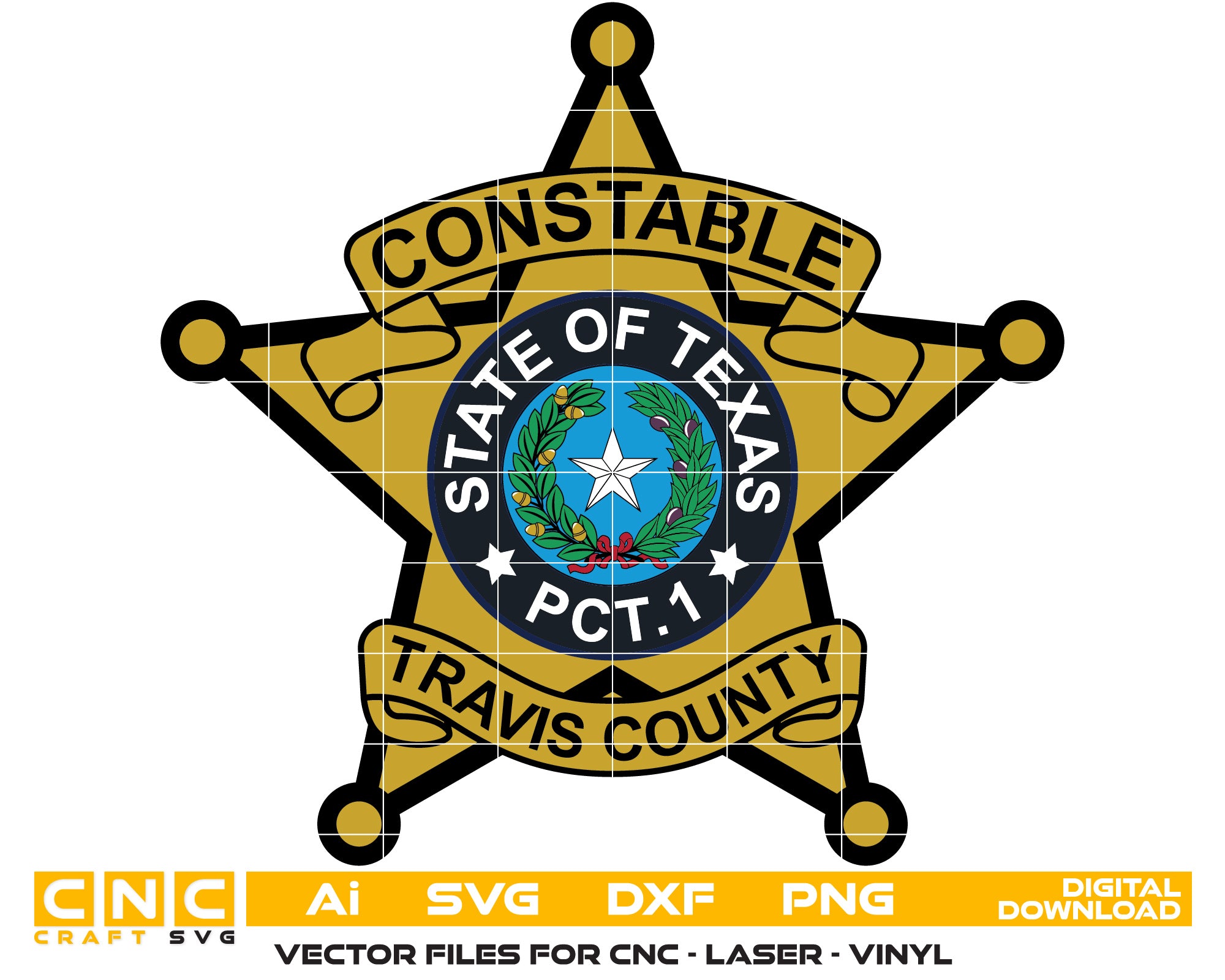 Travis County Texas Constable Badge Vector Art, Ai,SVG, DXF, PNG, Digi