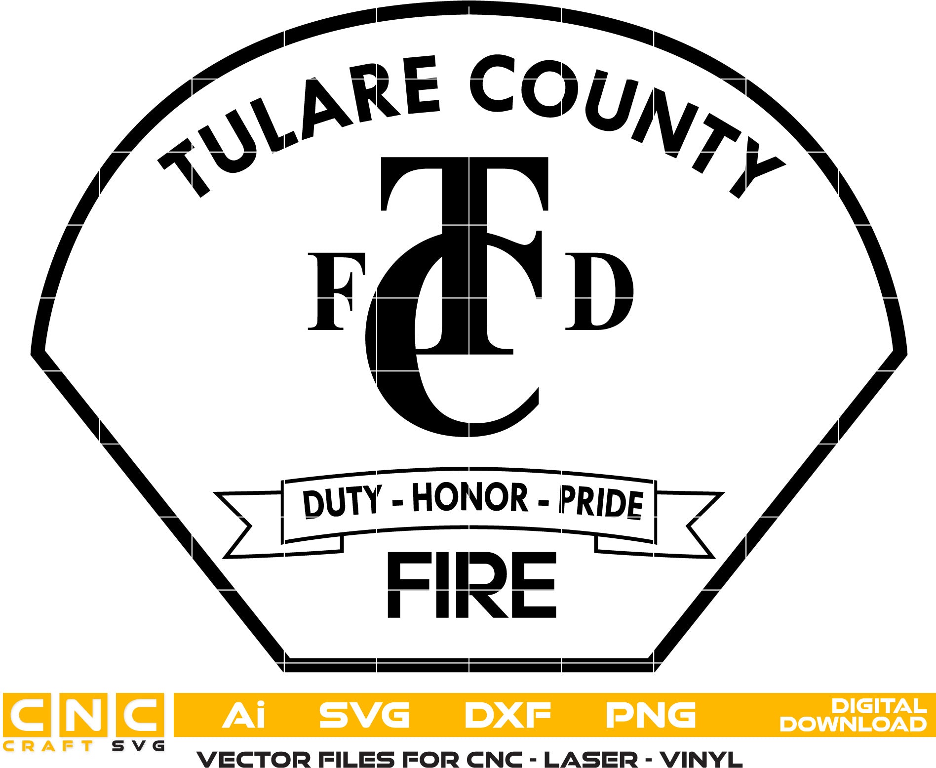 Tulare County  Fire Dept. Badge Vector art Svg, Dxf, Jpg, Png, and Ai files For laser engraving, woodworking, acrylic painting, and all printing machines.