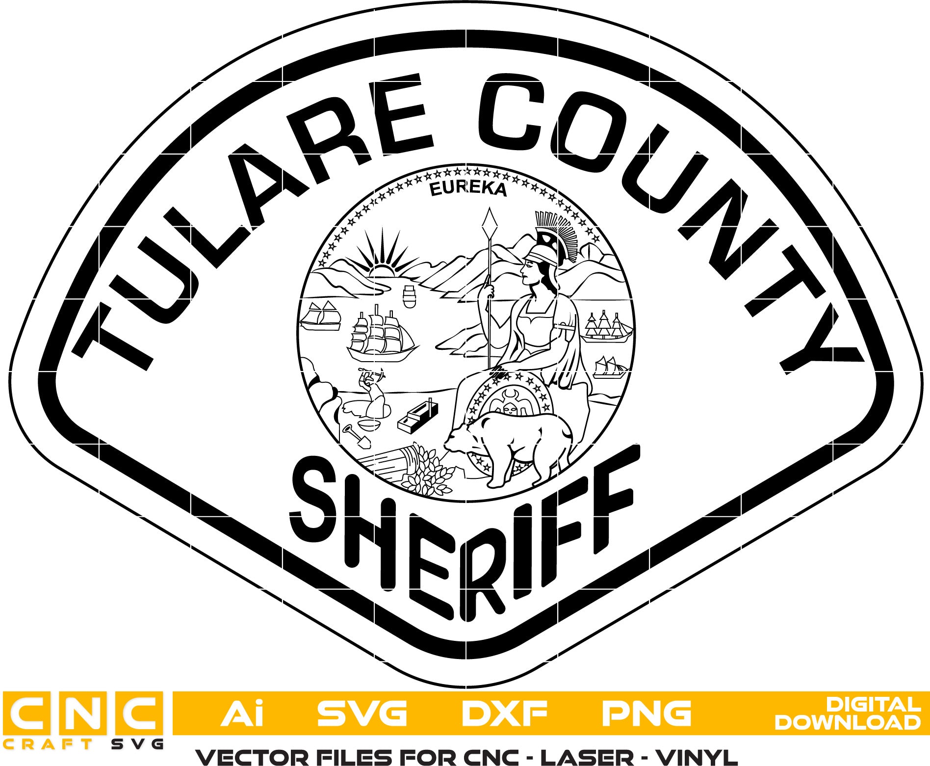 Tulare County Sheriff Badge Vector art Svg/ Dxf/ Jpg/ Png/ and Ai files For laser engraving/ woodworking/ acrylic painting and all printing machines.