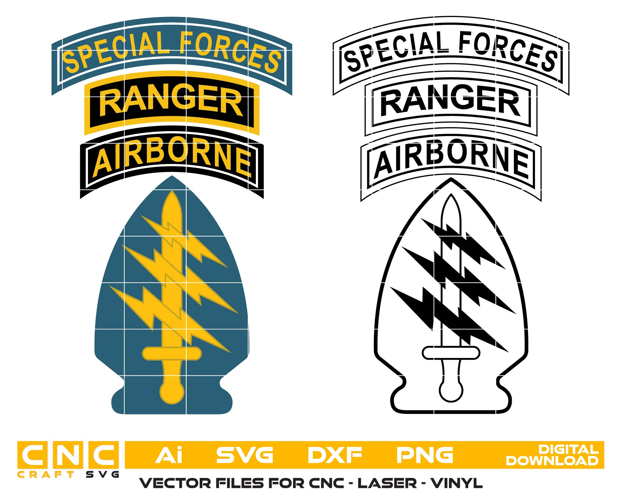 U.S. Army Special Forces Ranger Airborne Tab Vector & Color File – Digital Download