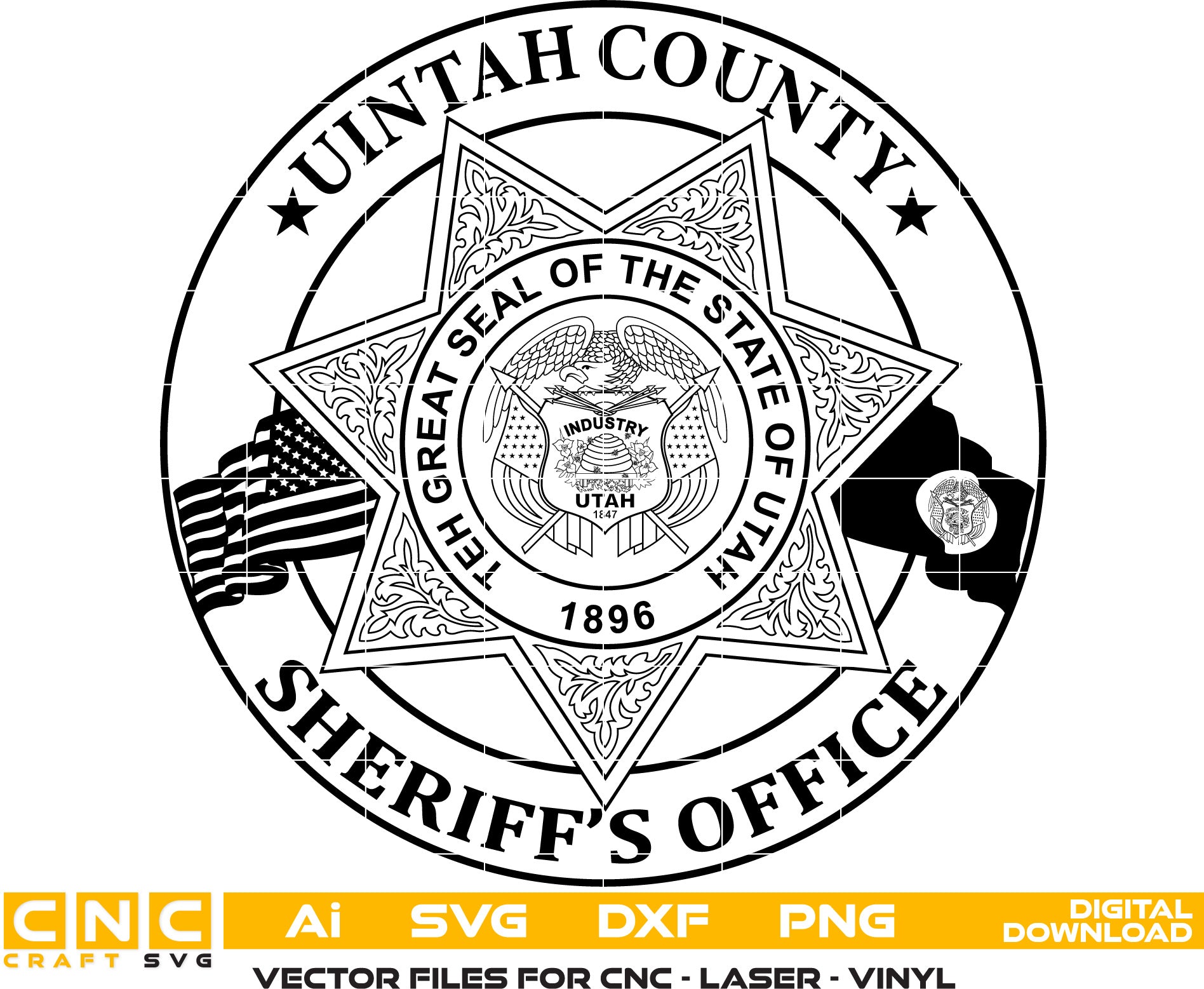 Uintah County Sheriff’s Badge Vector art Svg, Dxf, Jpg, Png, and Ai files For laser engraving, woodworking, acrylic painting, and all printing machines.