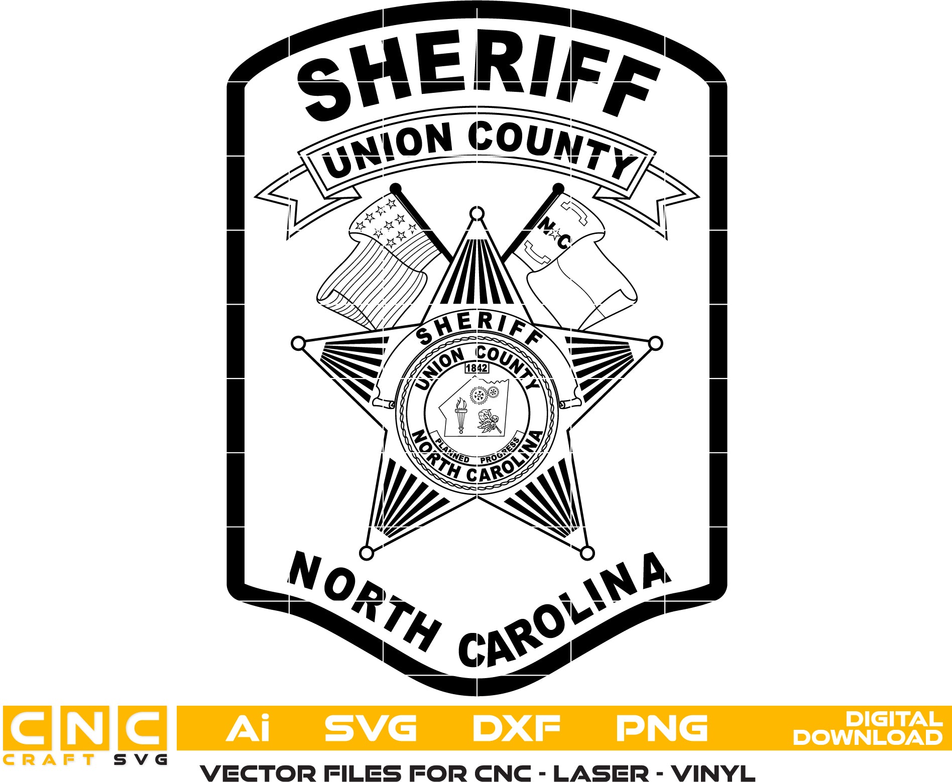 Union County NC Sheriff Patch SVG digital download, North Carolina sheriff patch vector design for Cricut, Silhouette, CNC, engraving, and law enforcement crafts.