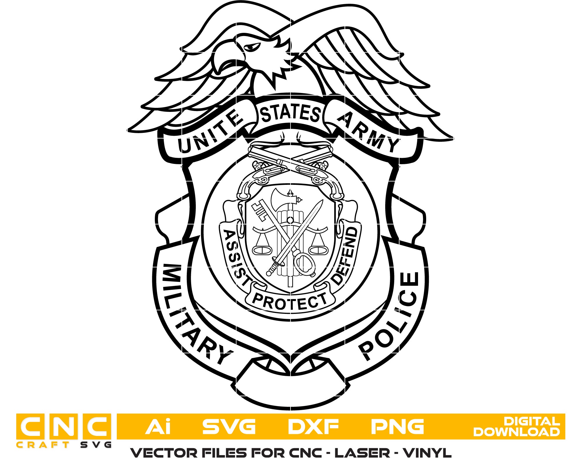 United States Army Military Police Badge Vector Art, Ai,SVG, DXF, PNG, Digital Files