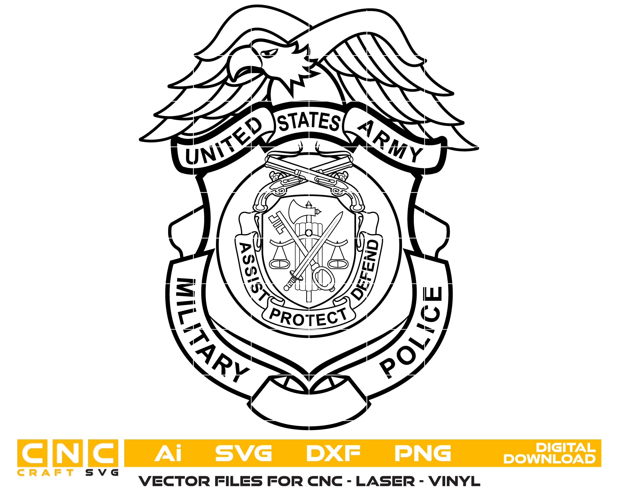 United States Army Military Police Badge Vector Art, Ai,SVG, DXF, PNG, Digital Files