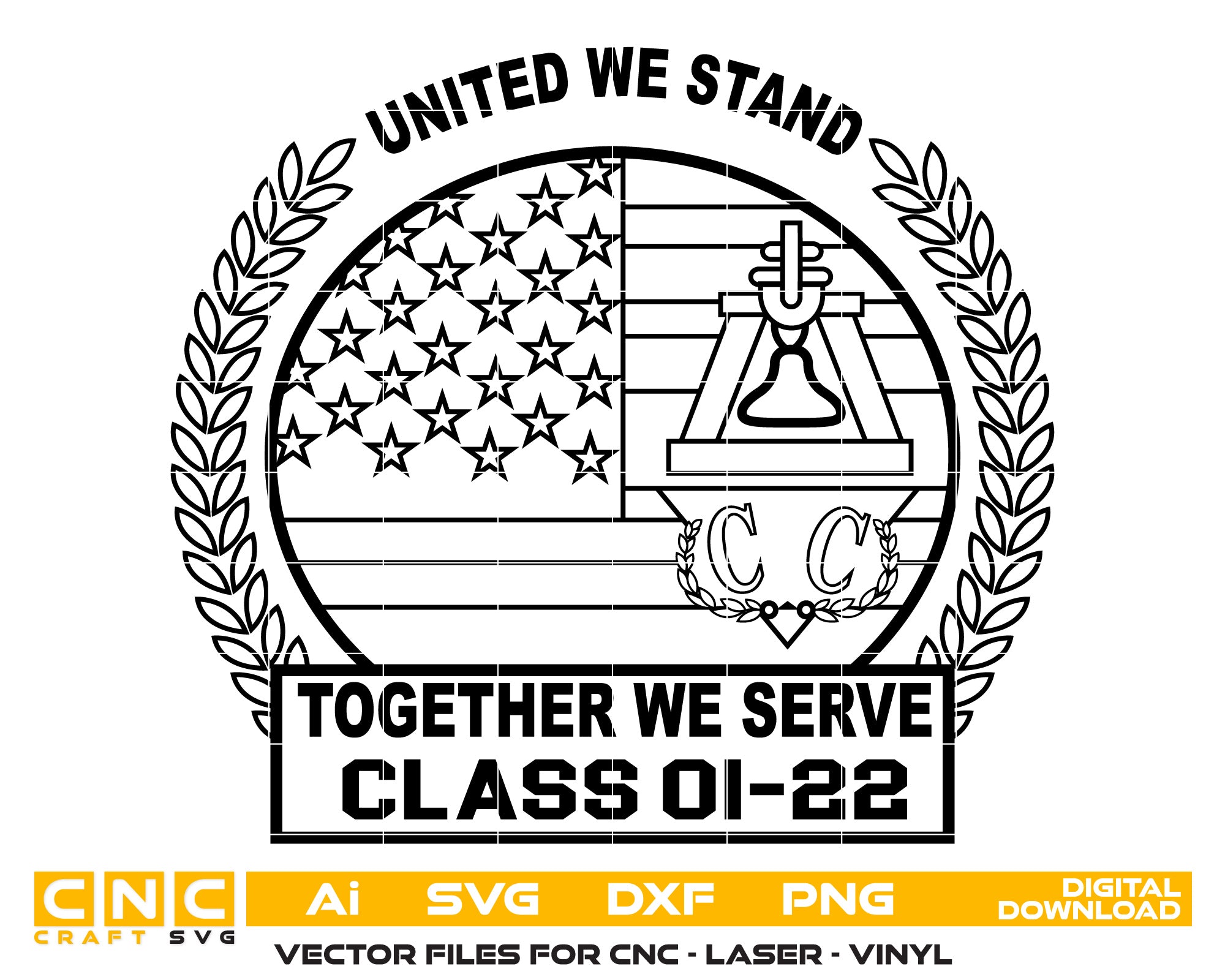 United We Stand together we serve Vector Art, Ai,SVG, DXF, PNG, Digital Files