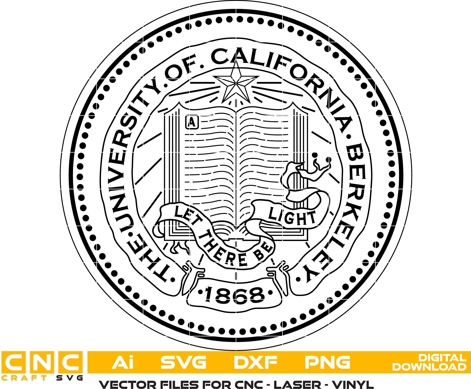 University of California Berkeley Seal Vector art Svg, Dxf, Jpg, Png and Ai files For laser engraving, woodworking, acrylic painting, and all printing machines.