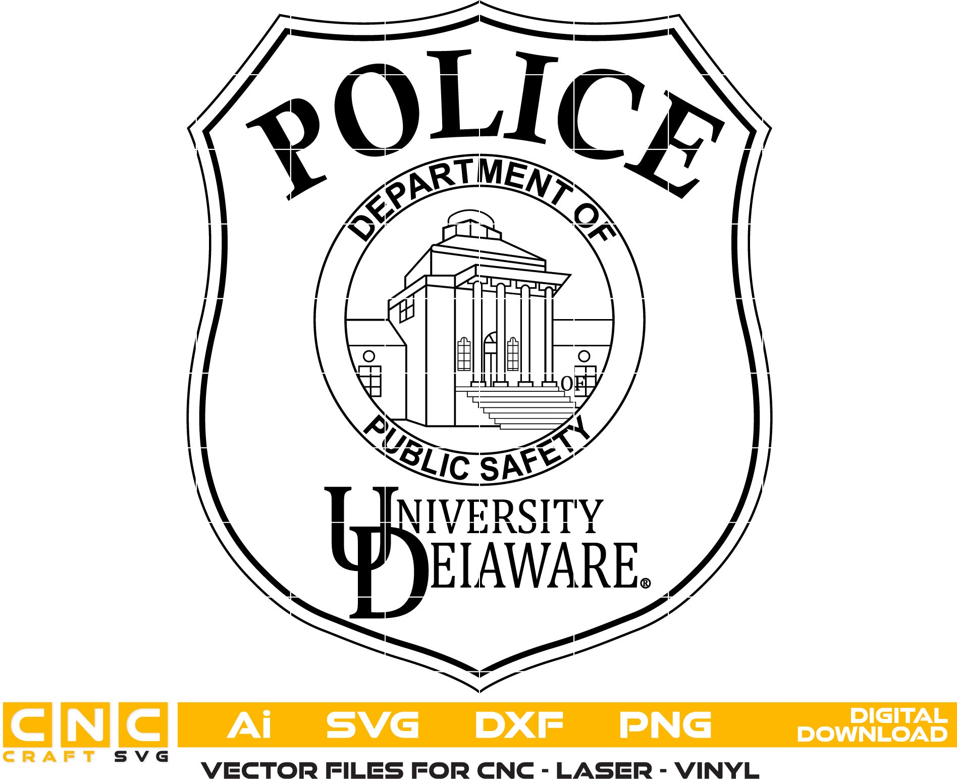 University of Delaware Police Badge for Laser Engraving, Woodworking,Printing, CNC Router, Cricut, Ezecad etc.