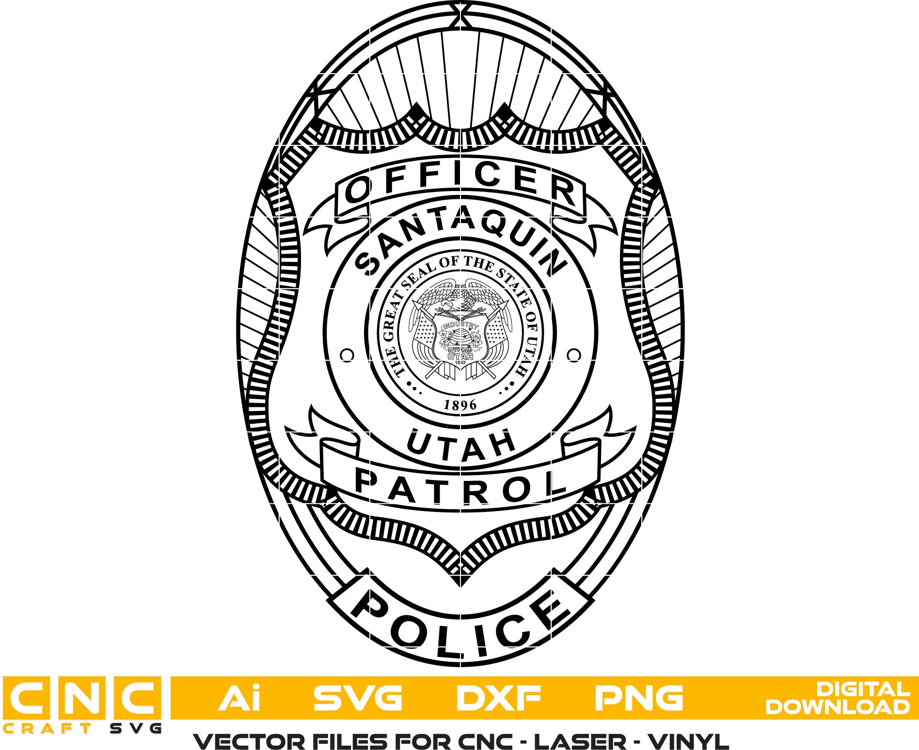 Utah Santaquin Police Patrol Officer Badge, Utah Santaquin vector art, Digital File