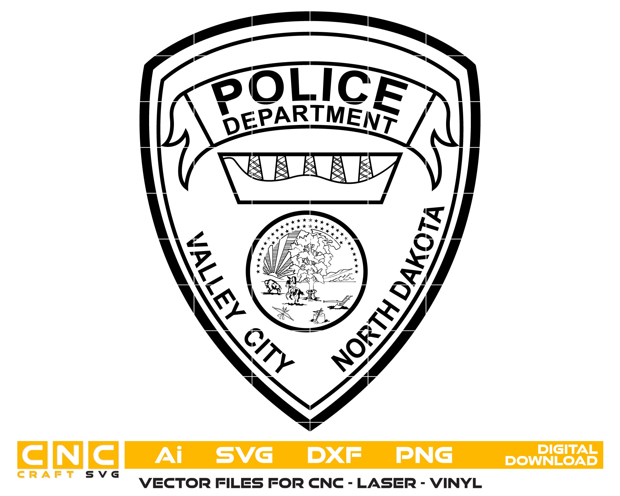 Valley City Police Badge Vector Art, Ai,SVG, DXF, PNG, Digital Files