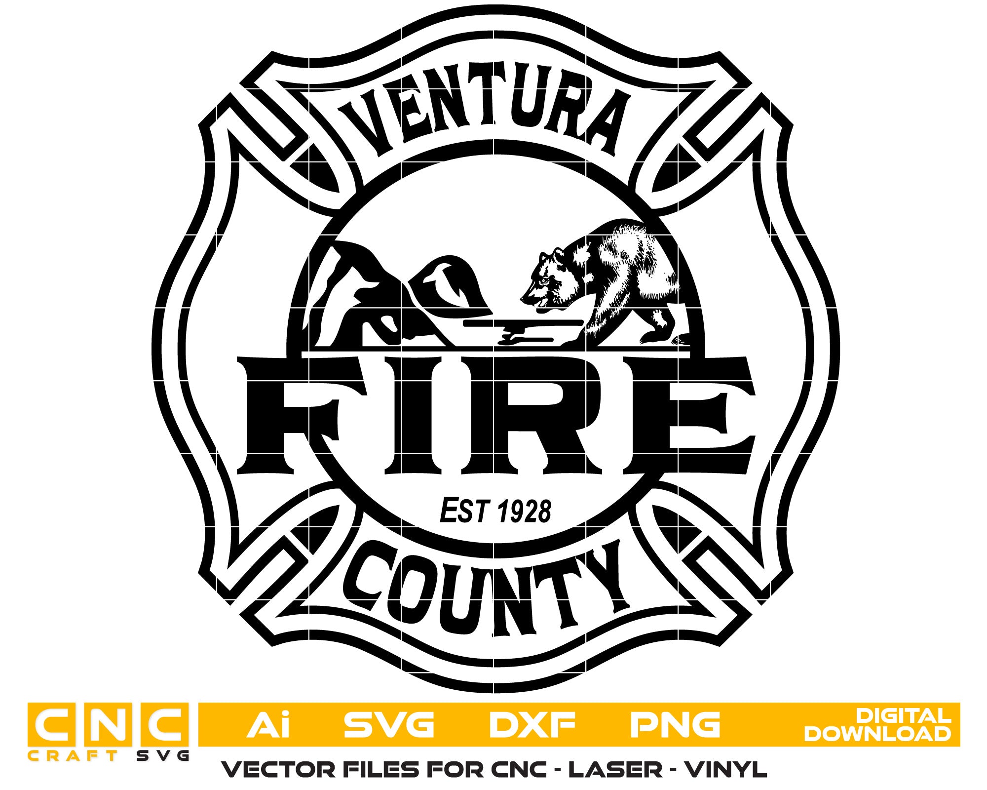 Ventura Conunty Fire Dept Seal Vector art Svg, Dxf, Jpg, Png, and Ai files For laser engraving, woodworking, acrylic painting, and all printing machines.