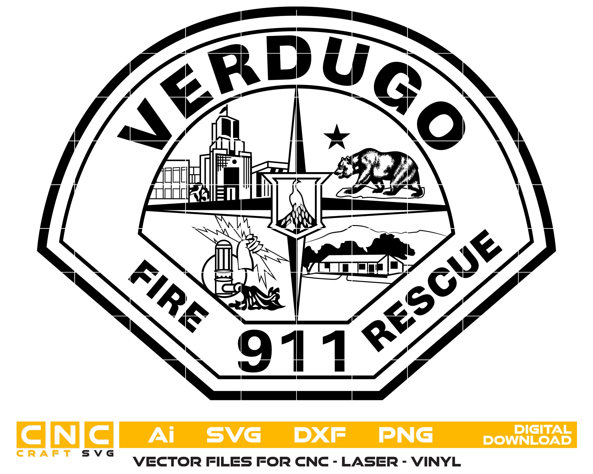 Verdugo Fire Rescue Badge SVG, Firefighter Badge Vector, Verdugo Fire SVG, Fire Department Badge Design, Fire Rescue Emblem SVG, Firefighter Logo Vector