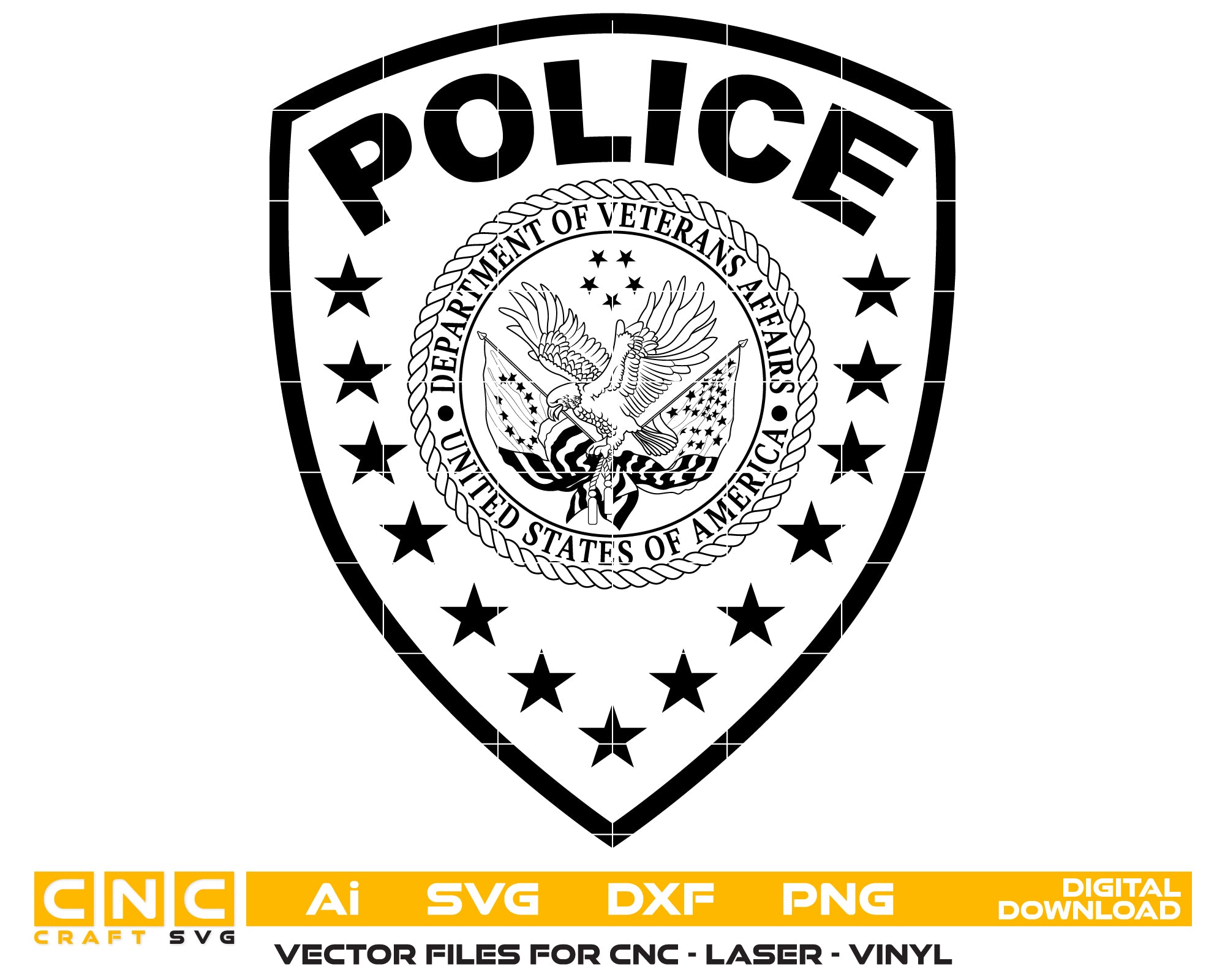 Veterans Affairs Police Patch SVG digital download, VA police emblem vector design for Cricut, Silhouette, CNC, engraving, and law enforcement crafts.