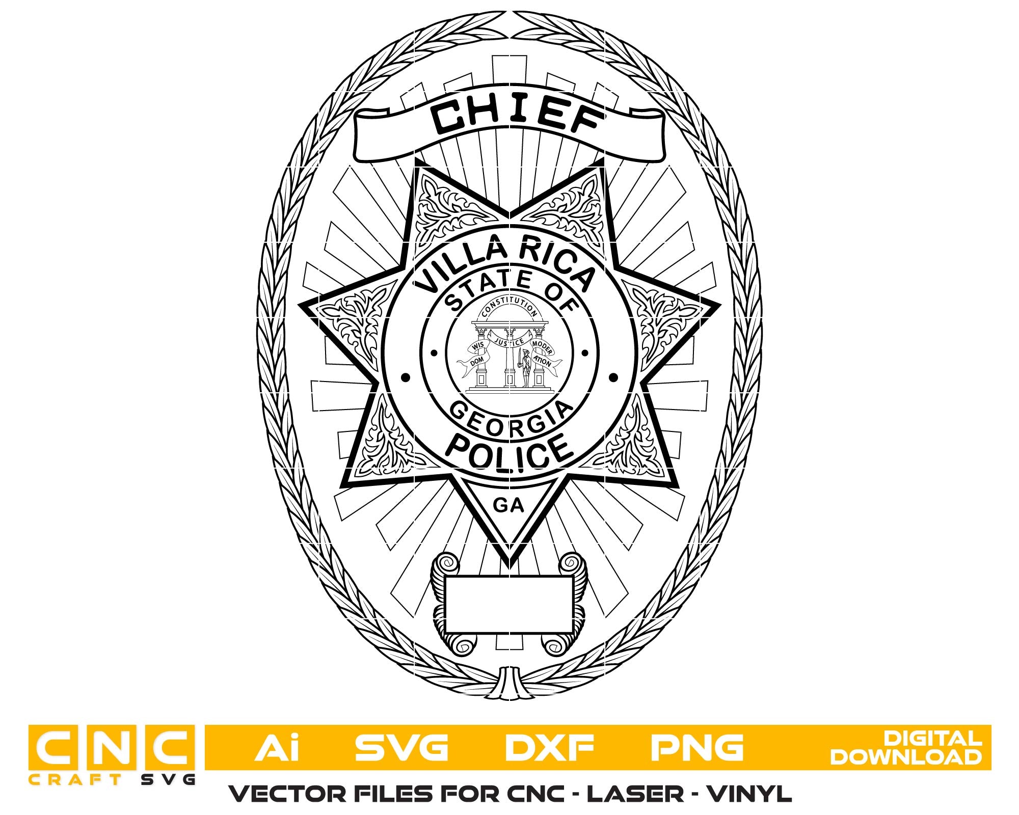 Villa Rica Police Chief Badge SVG, Georgia Police Badge Vector, Villa Rica GA Badge SVG, Police Chief Emblem Vector, Law Enforcement Badge SVG, GA Police Shield Vector