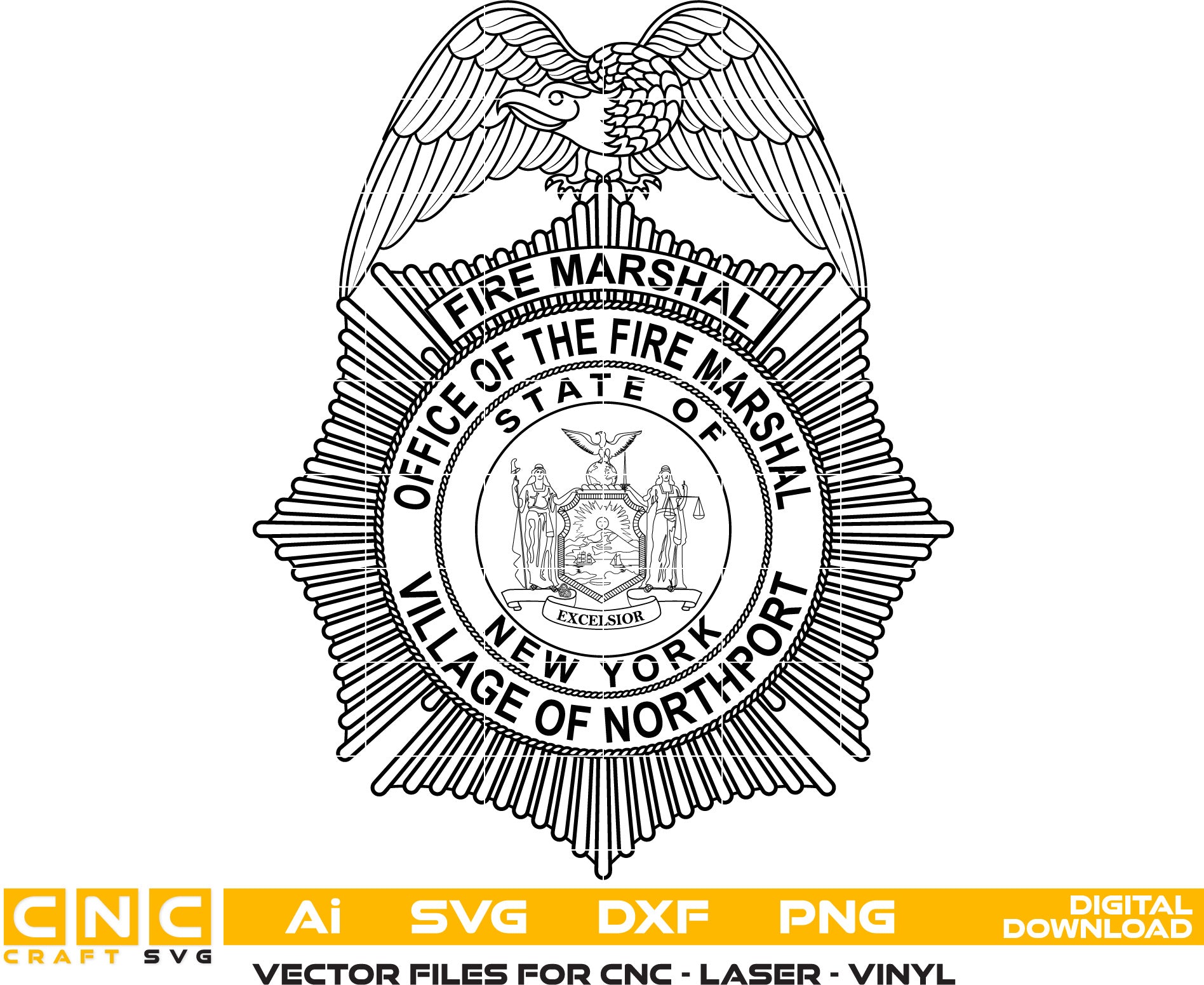 Village of Northport Fire Marshal, New York Fire Marshal Badge Vector Art