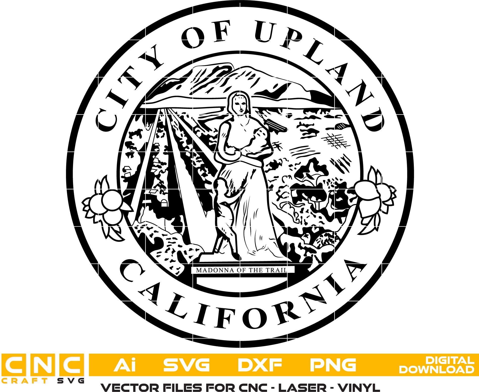 Upland City Seal, California - Detailed Illustration for Engraving and Printing