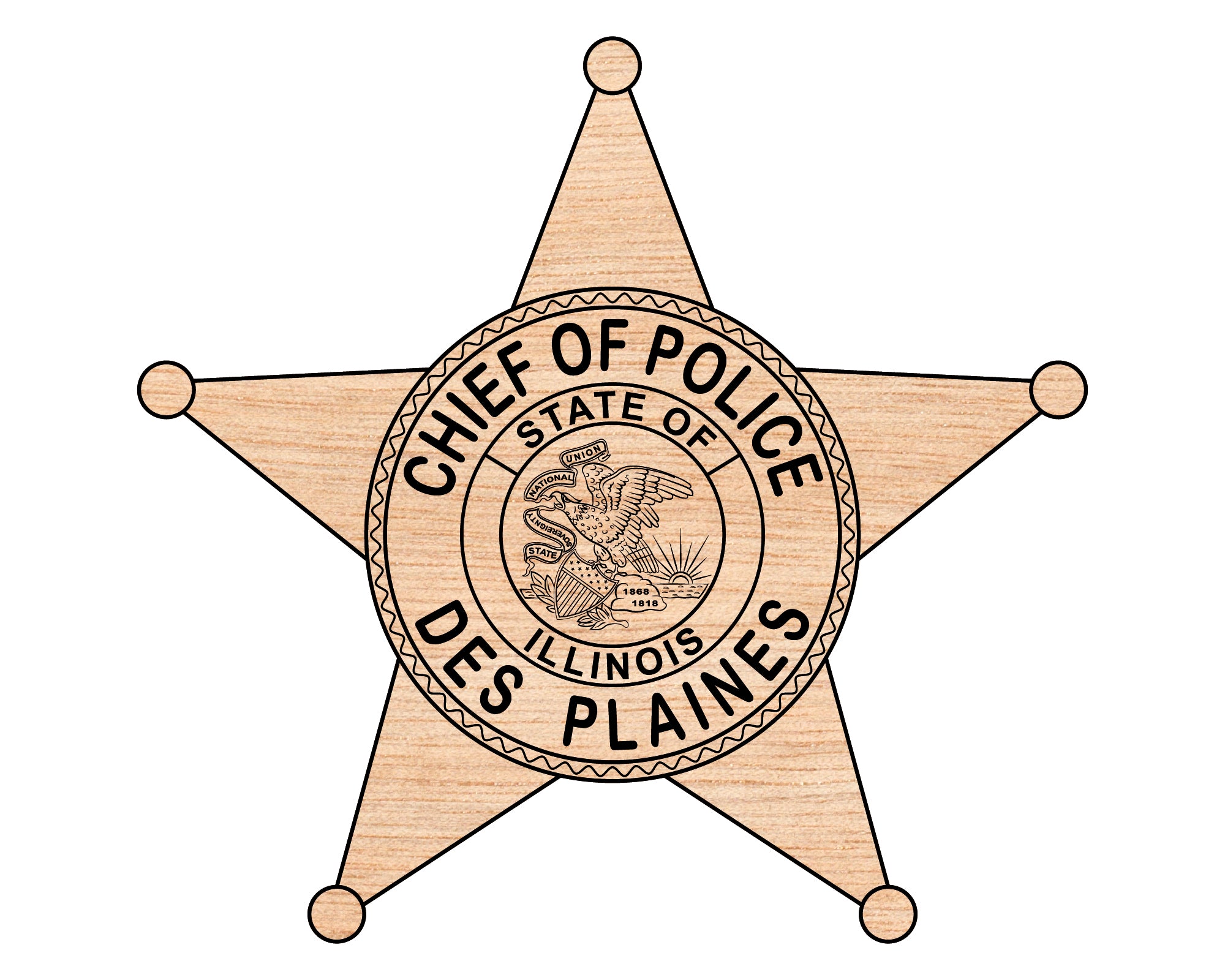 Obsolete Des Plaines Police Badge SVG, Illinois Chief of Police Vector, Vintage Law Enforcement Badge File, Police Badge SVG, Historical Sheriff Star