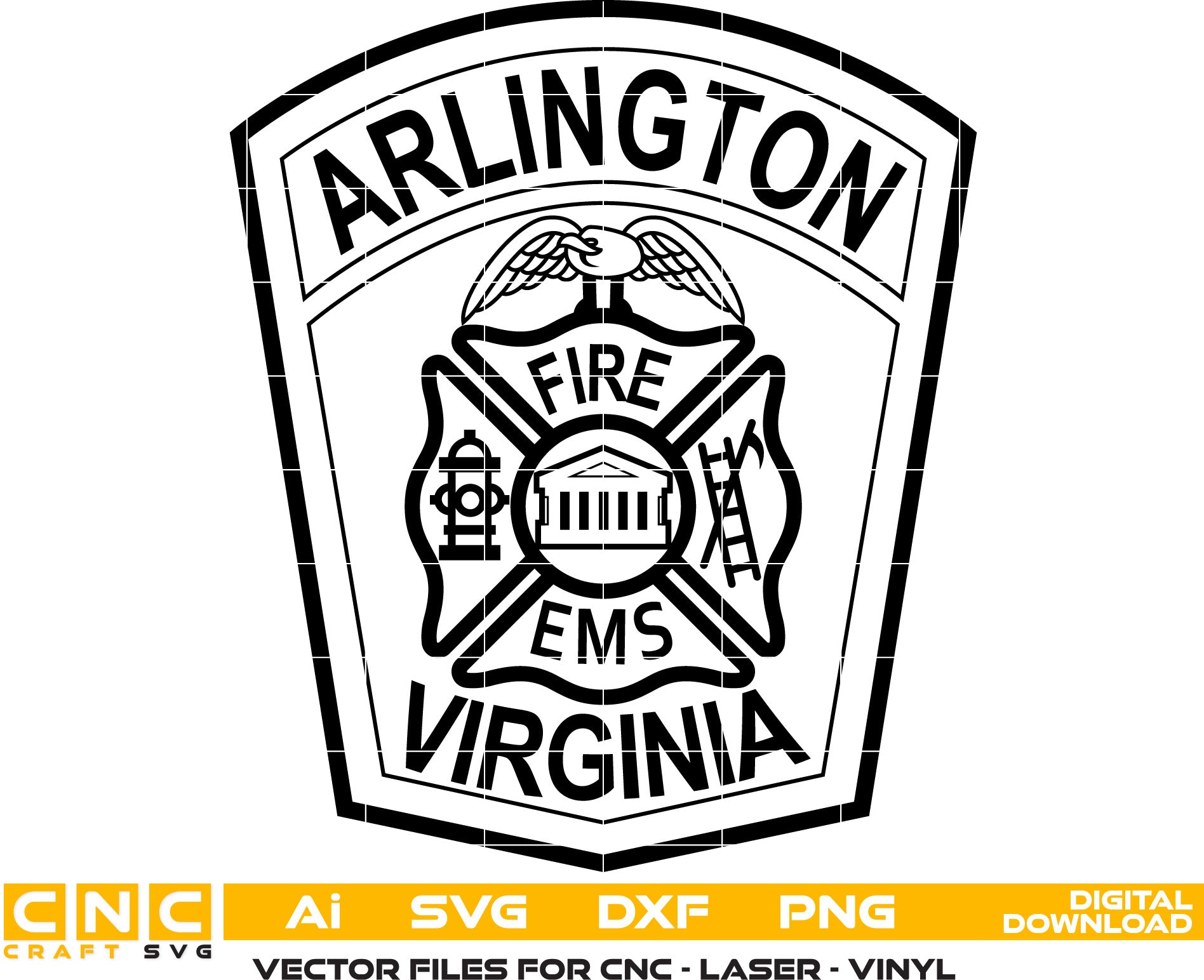 Virginia Arlington Fire Department Badge for Laser Engraving, Woodworking,Printing, CNC Router, Cricut, Ezecad etc.