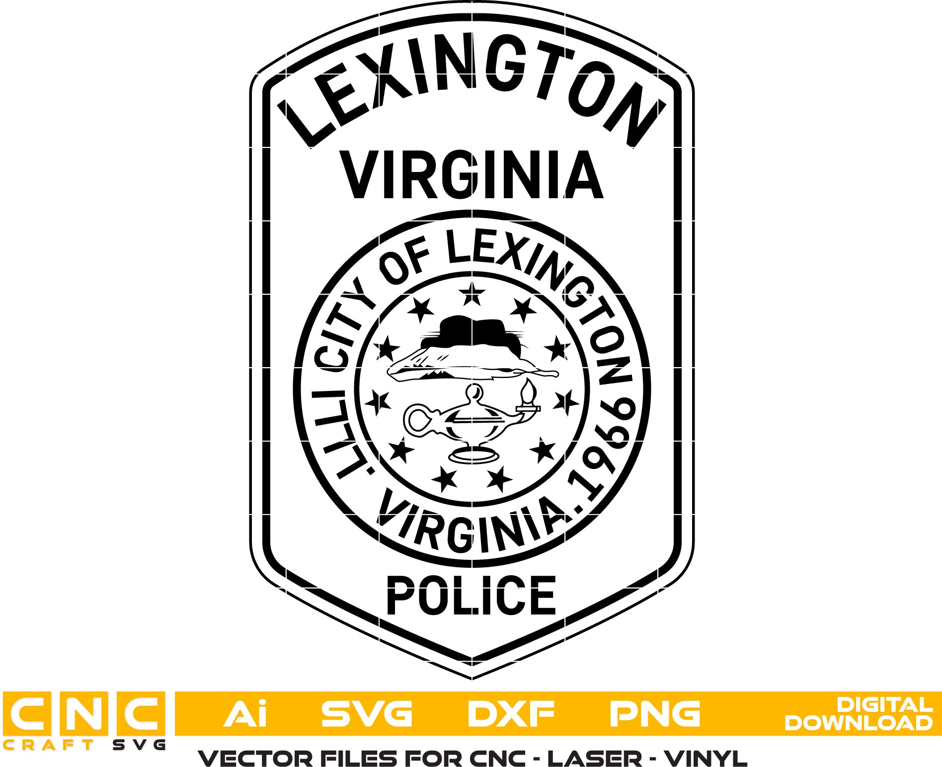 Virginia Lexington Police Badge for Laser Engraving, Woodworking,Printing, CNC Router, Cricut, Ezecad etc.