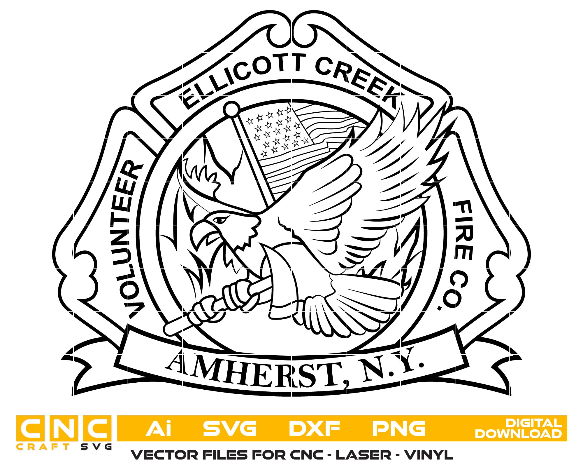 Volunteer Ellicott Creek Fire Co Badge Vector Art, Ai,SVG, DXF, PNG, Digital Files