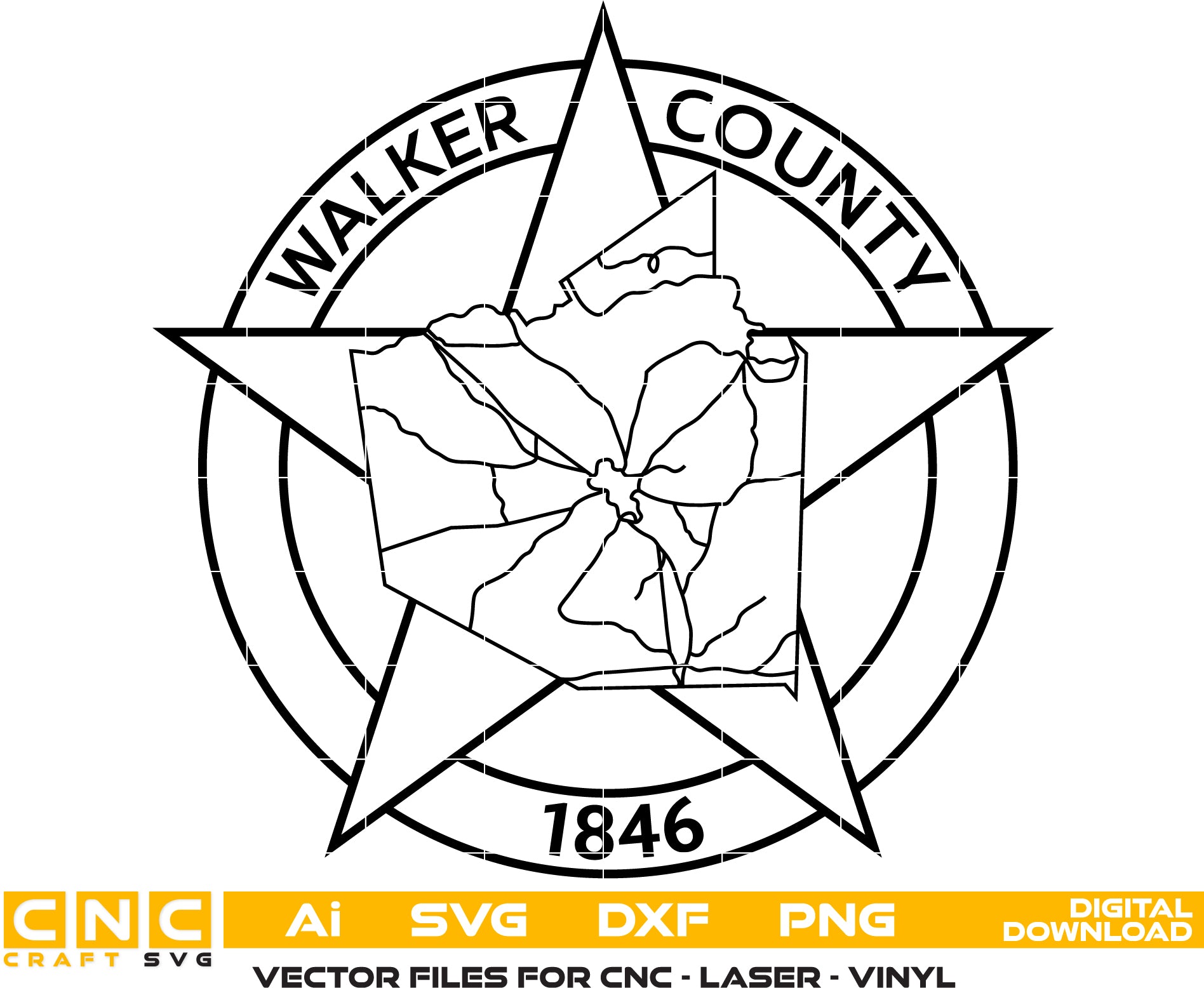 Walker County Texas Logo Vector art Svg/ Dxf/ Jpg/ Png/ and Ai files For laser engraving/ woodworking/ acrylic painting and all printing machines.