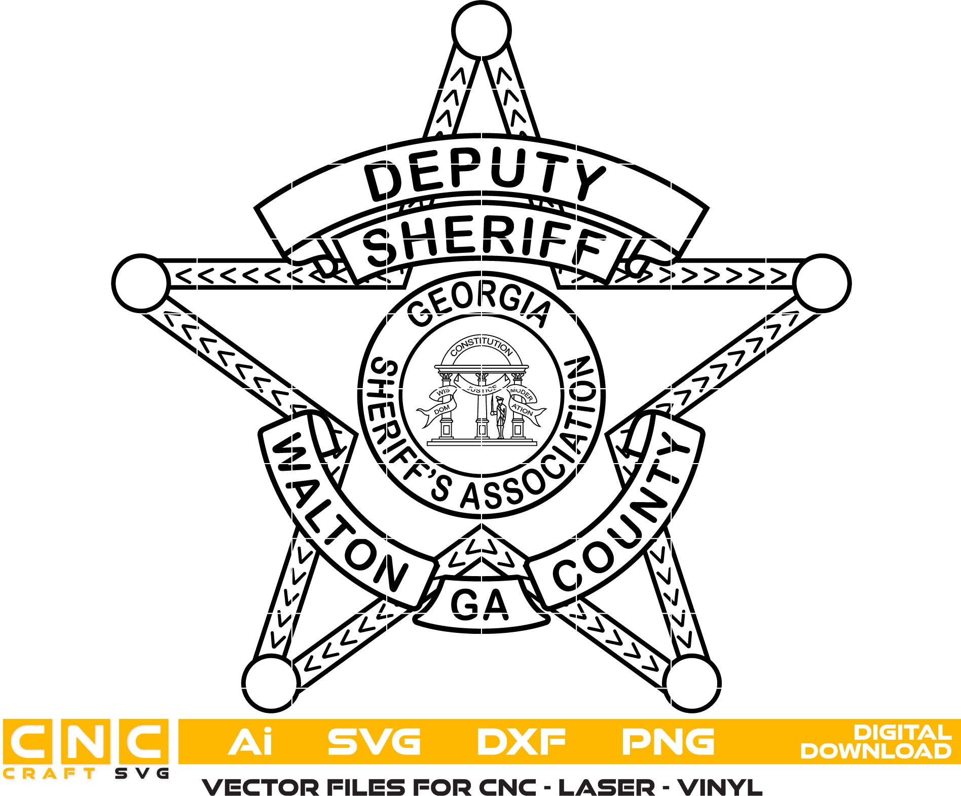 Walton County Deputy Sheriff Badge/ Georgia Sheriff Badge Vector art Svg/ Dxf/ Jpg/ Png/ and Ai files For laser engraving/ woodworking/ acrylic painting and all printing machines.