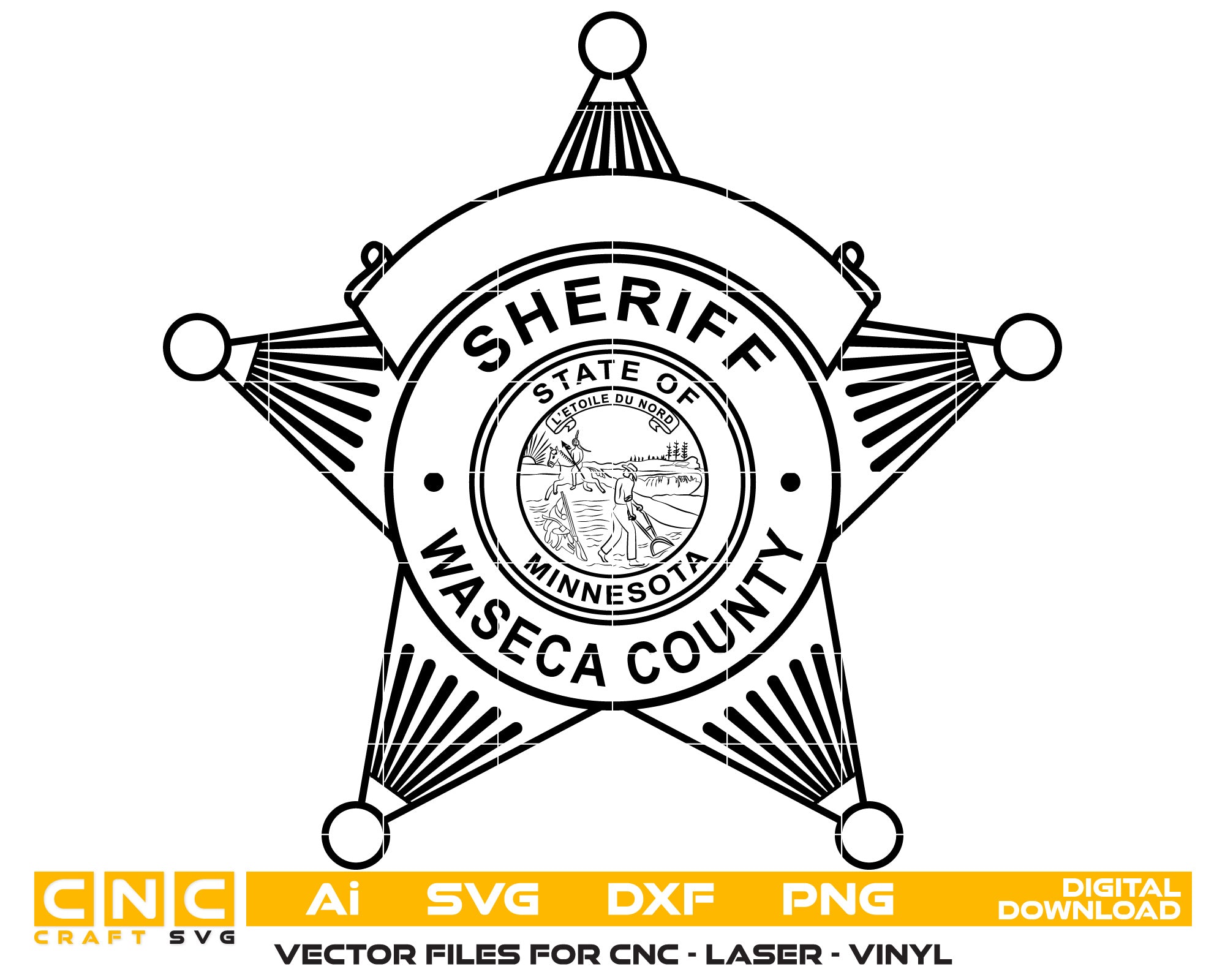 Waseca County Sheriff Badge Vector Art, Ai,SVG, DXF, PNG, Digital Files