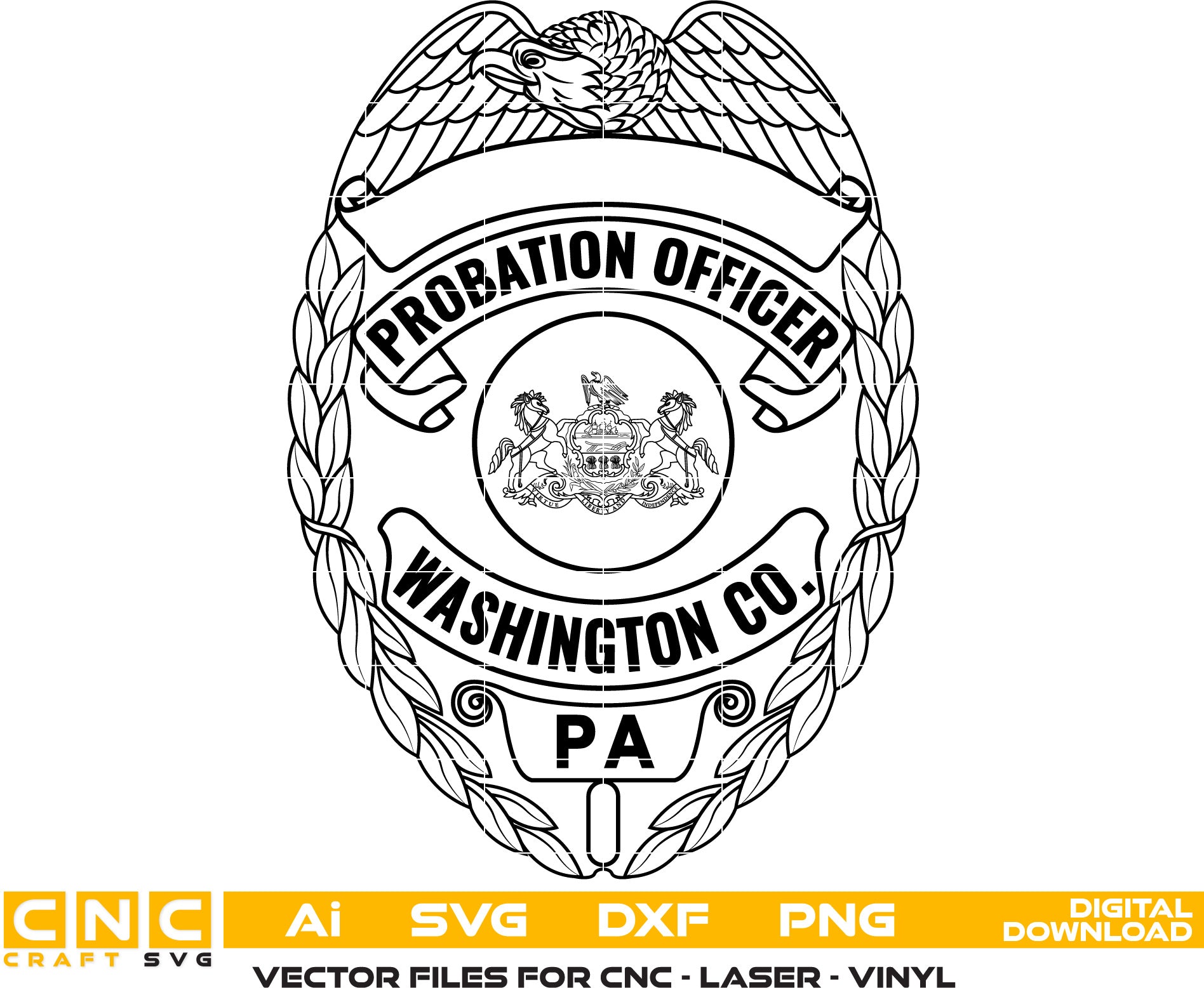 Washington Co. Probation Officer Badge Vector art Svg, Dxf, Jpg, Png, and Ai files For laser engraving, woodworking, acrylic painting, and all printing machines.