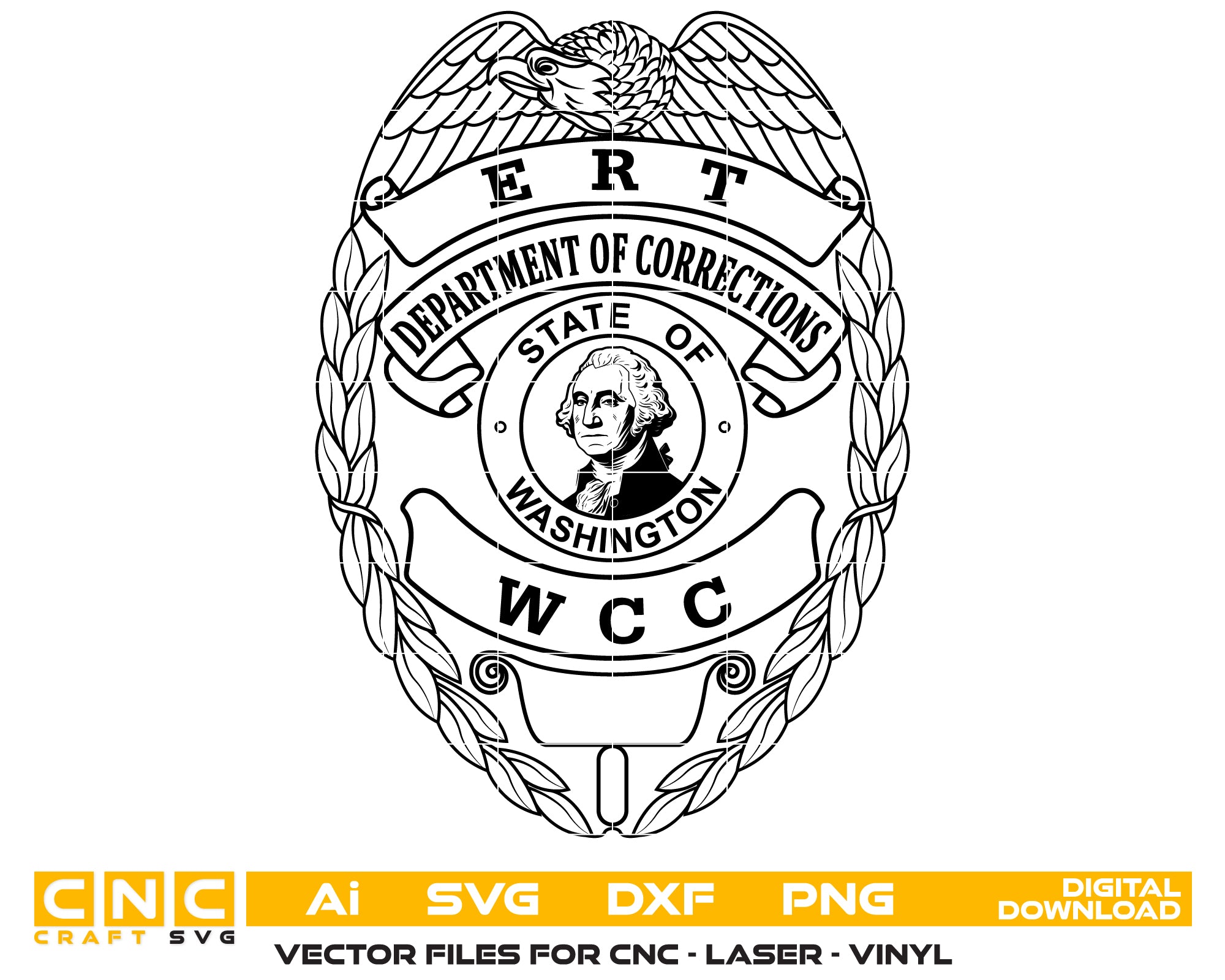 Washington State Department of Corrections Badge SVG digital download, corrections officer emblem vector design for Cricut, Silhouette, CNC, engraving, and law enforcement crafts.