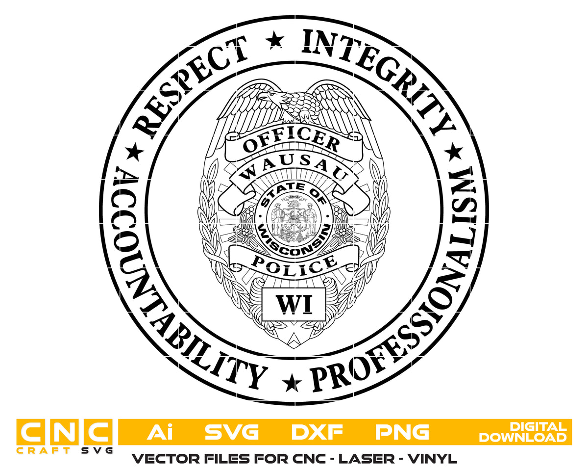 Wausau Police Department Badge SVG, Wisconsin Law Enforcement Badge Ve