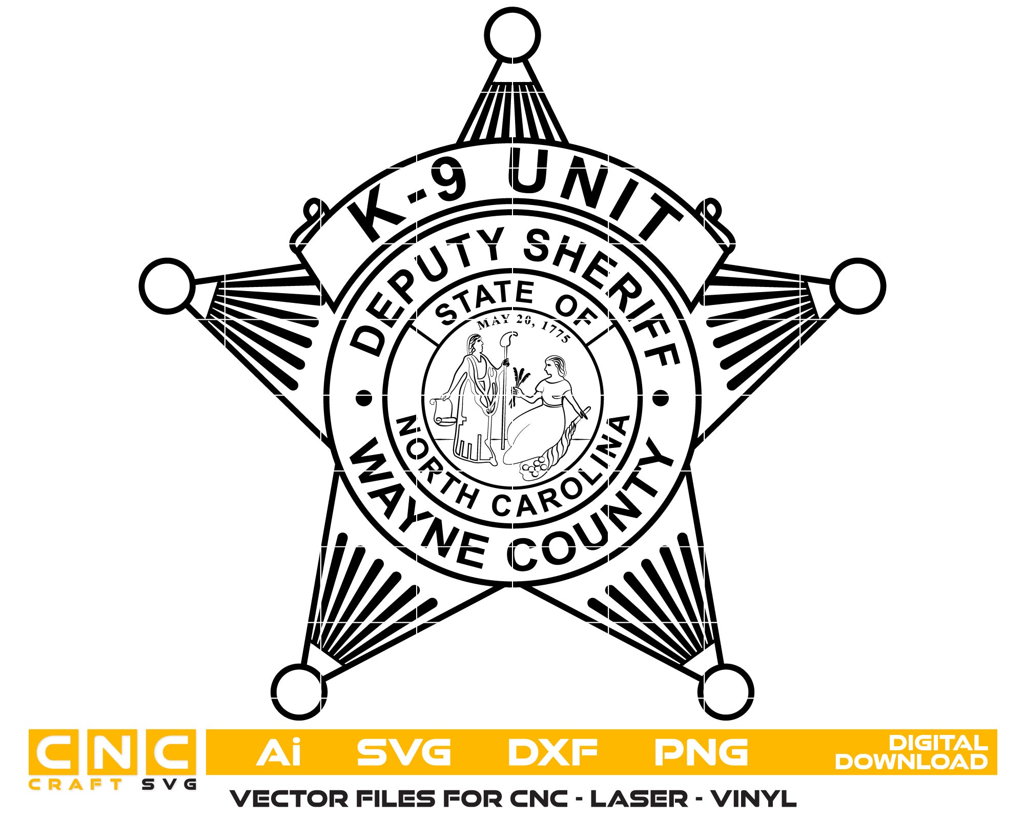 Wayne County Deputy Sheriff Badge Vector Art, Ai,SVG, DXF, PNG, Digital Files