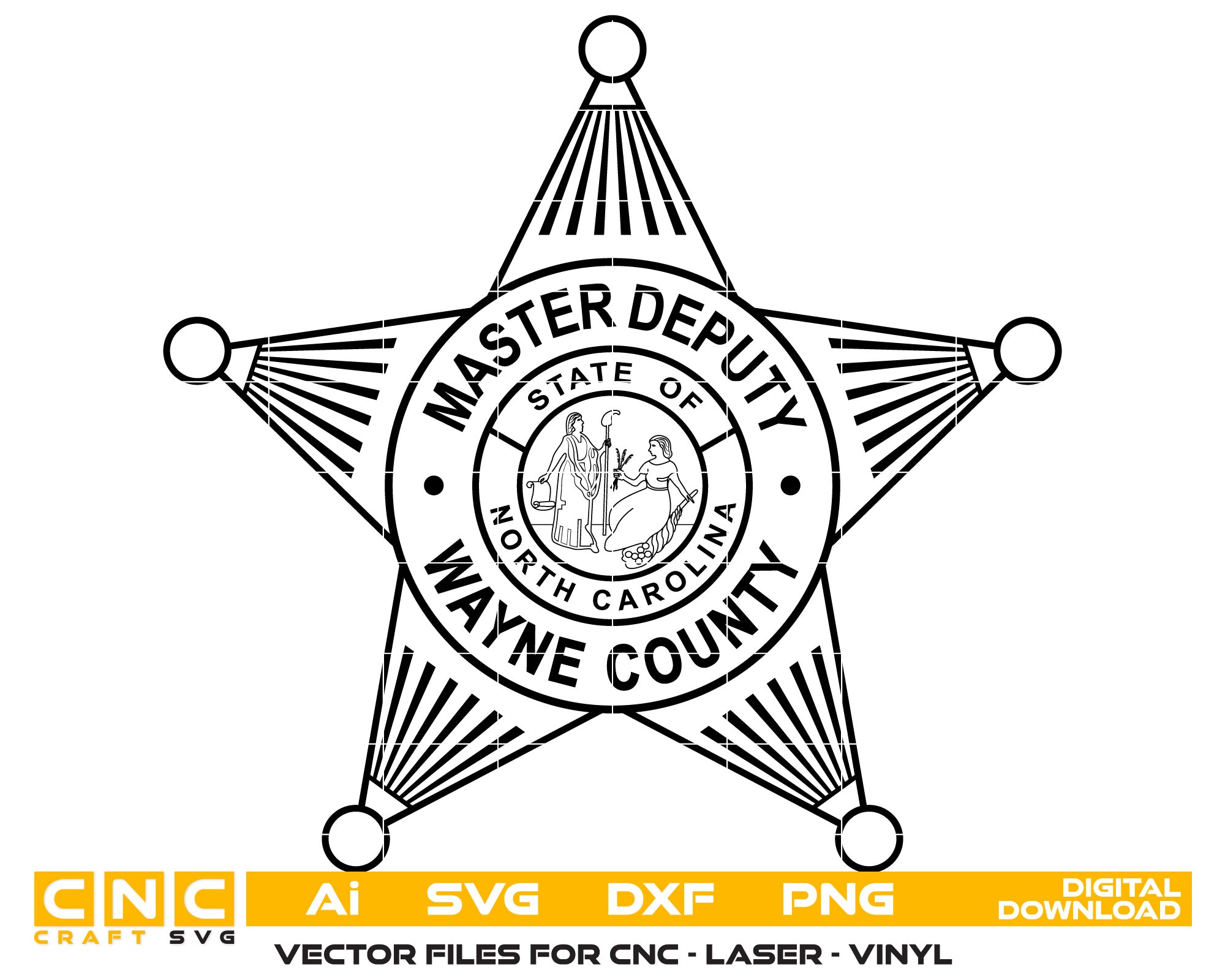 Wayne County Master Deputy Badge Vector Art, Ai,SVG, DXF, PNG, Digital Files