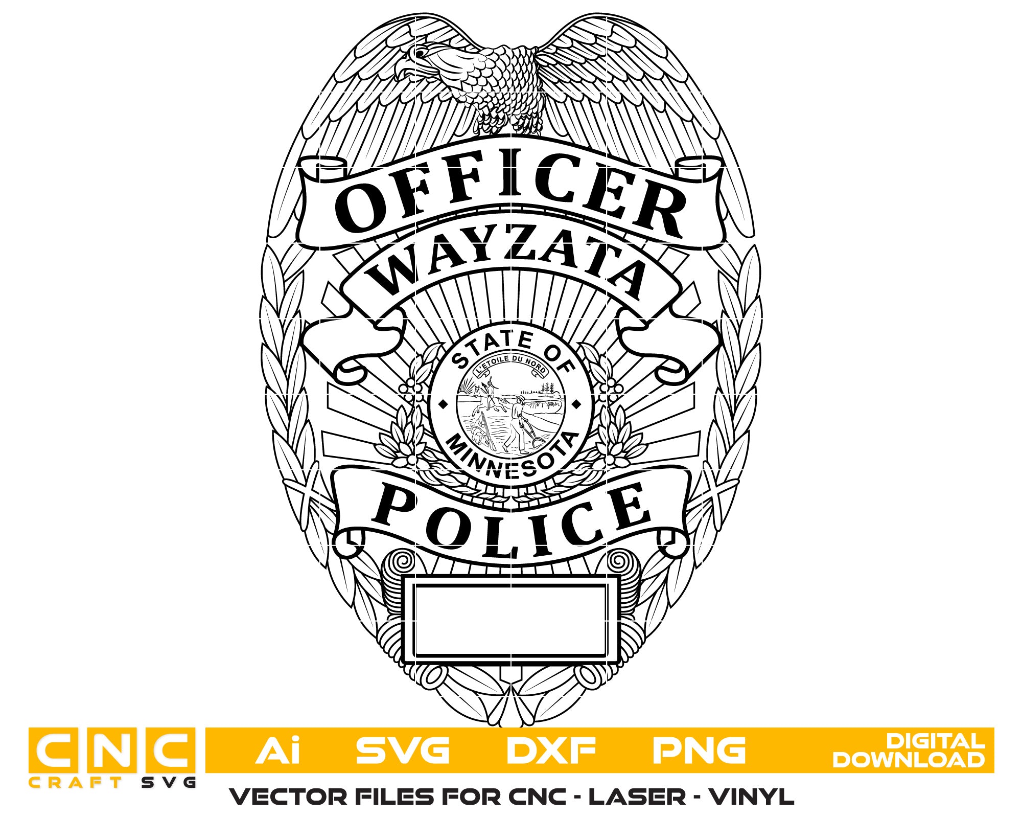 Wayzata Police Officer Badge Vector Art, Ai,SVG, DXF, PNG, Digital Files