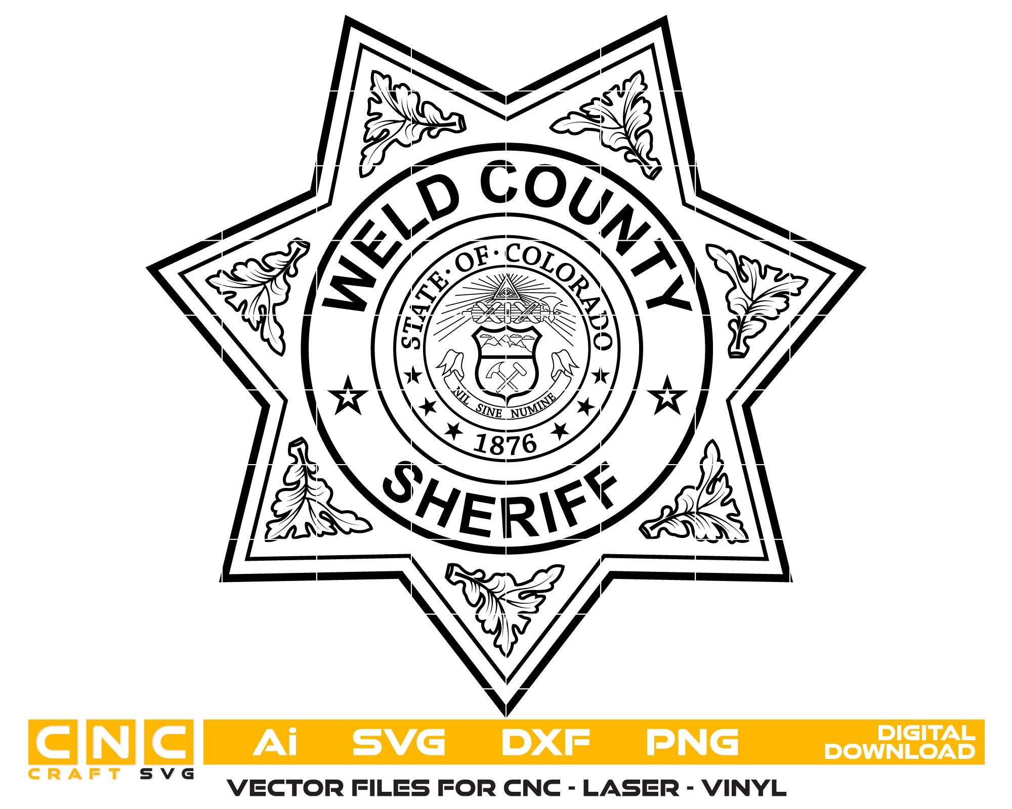 Weld County Sheriff Badge Vector Art, Ai,SVG, DXF, PNG, Digital Files