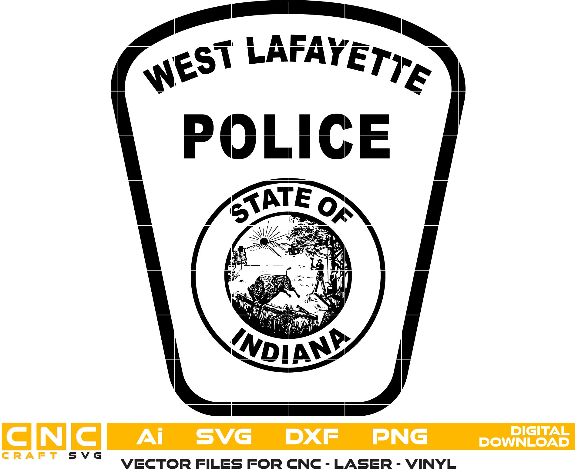 West Lafayette Police Badge, Indiana Police Badge Vector Art, Digital