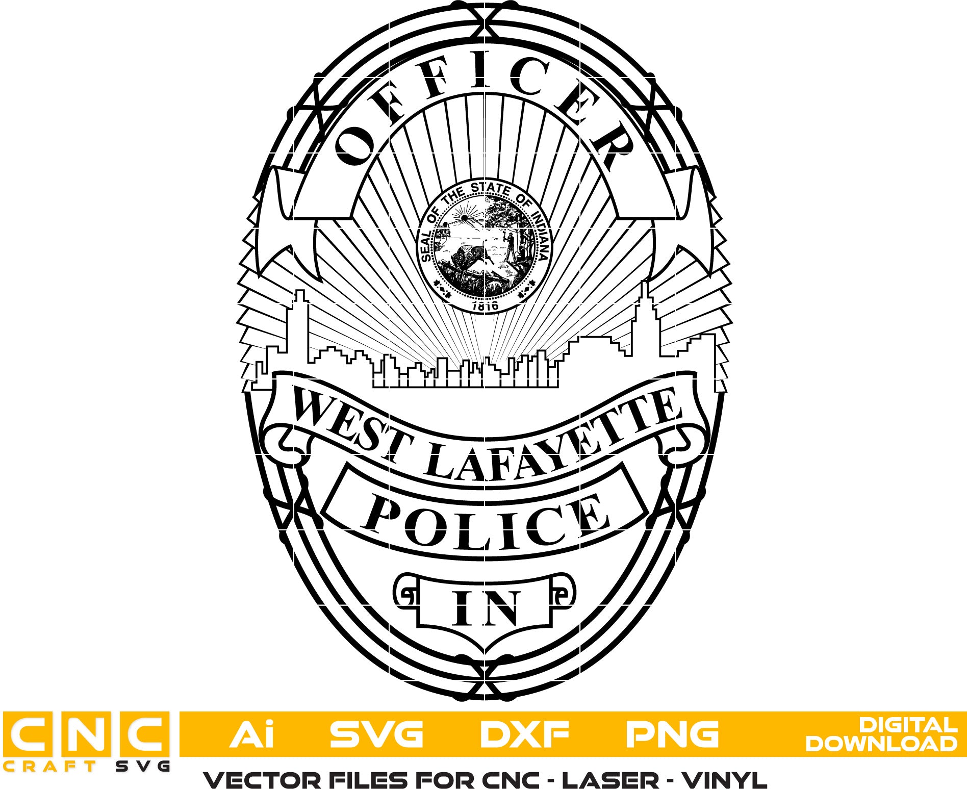 West Lafayette Police Officer Badge, Indiana Police Badge, West Lafayette Police vector art