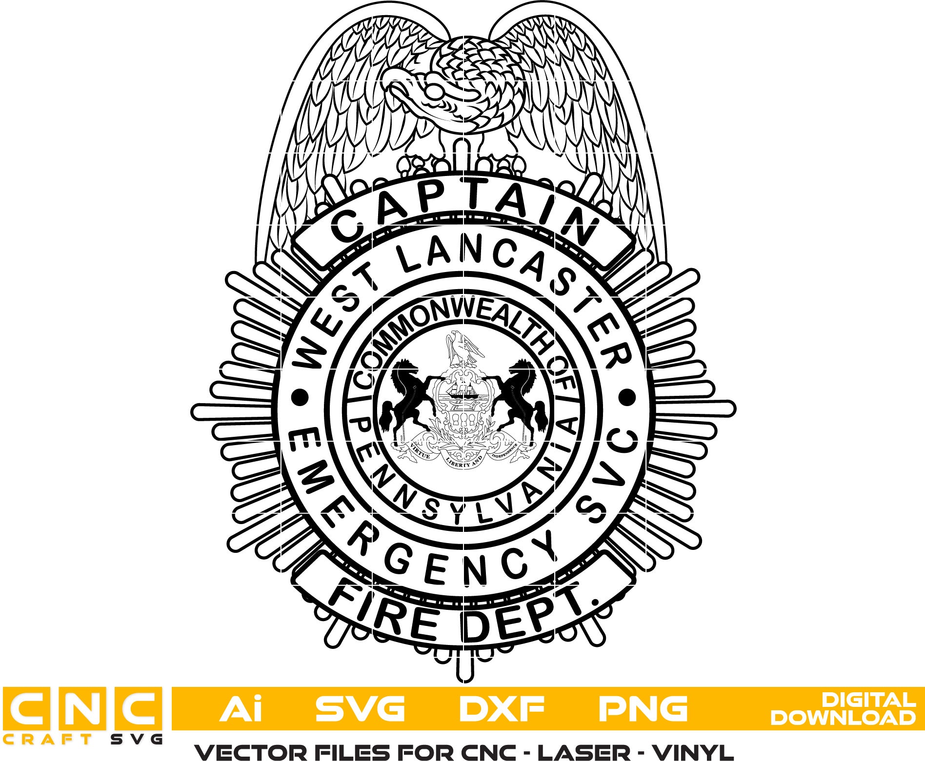 West Lancaster Fire Dept Captain, Pennsylvania Fire Dept Badge, Pennsylvania Vector art, Captain Badge