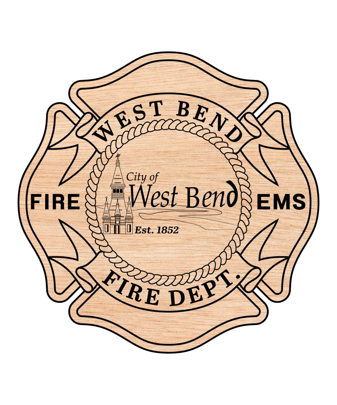 West Bend Fire Department Patch SVG, Firefighter Patch Vector, Fire Dept Logo SVG, Fire Rescue Emblem Vector, Fire Patch Design, Engraving Firefighter File