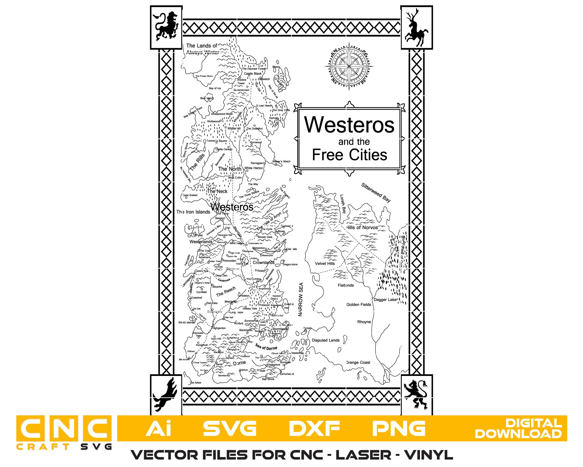 Westeros and the Free Cities map vector art