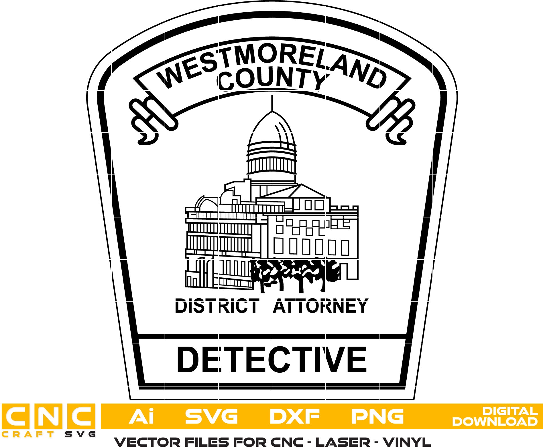 Westmoreland County Detective Seal Vector art Svg, Dxf, Jpg, Png and Ai files For laser engraving, woodworking, acrylic painting, and all printing machines.