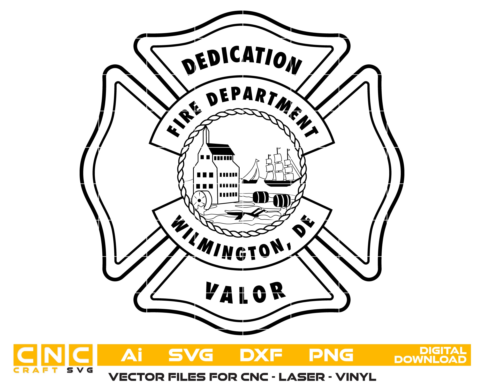 Wilmington Fire Department Logo SVG, Delaware Fire Department Emblem Vector, Wilmington DE Fire Logo, Fire Department SVG, Firefighter Emblem Vector File