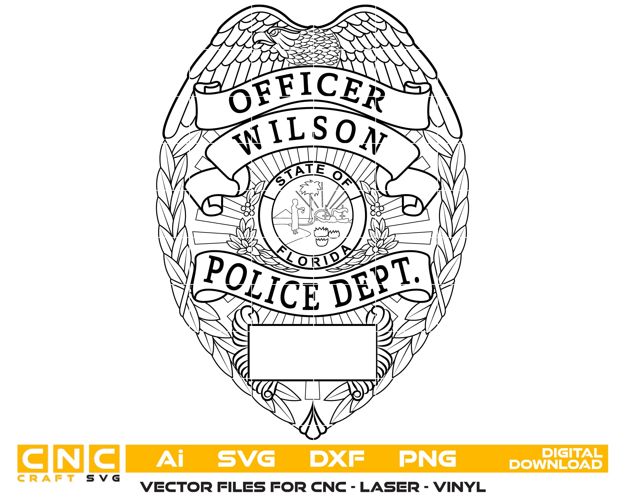 Wilson Police Officer Badge SVG, Florida Police Badge Vector, Law Enforcement Badge Illustration, Police Emblem SVG File