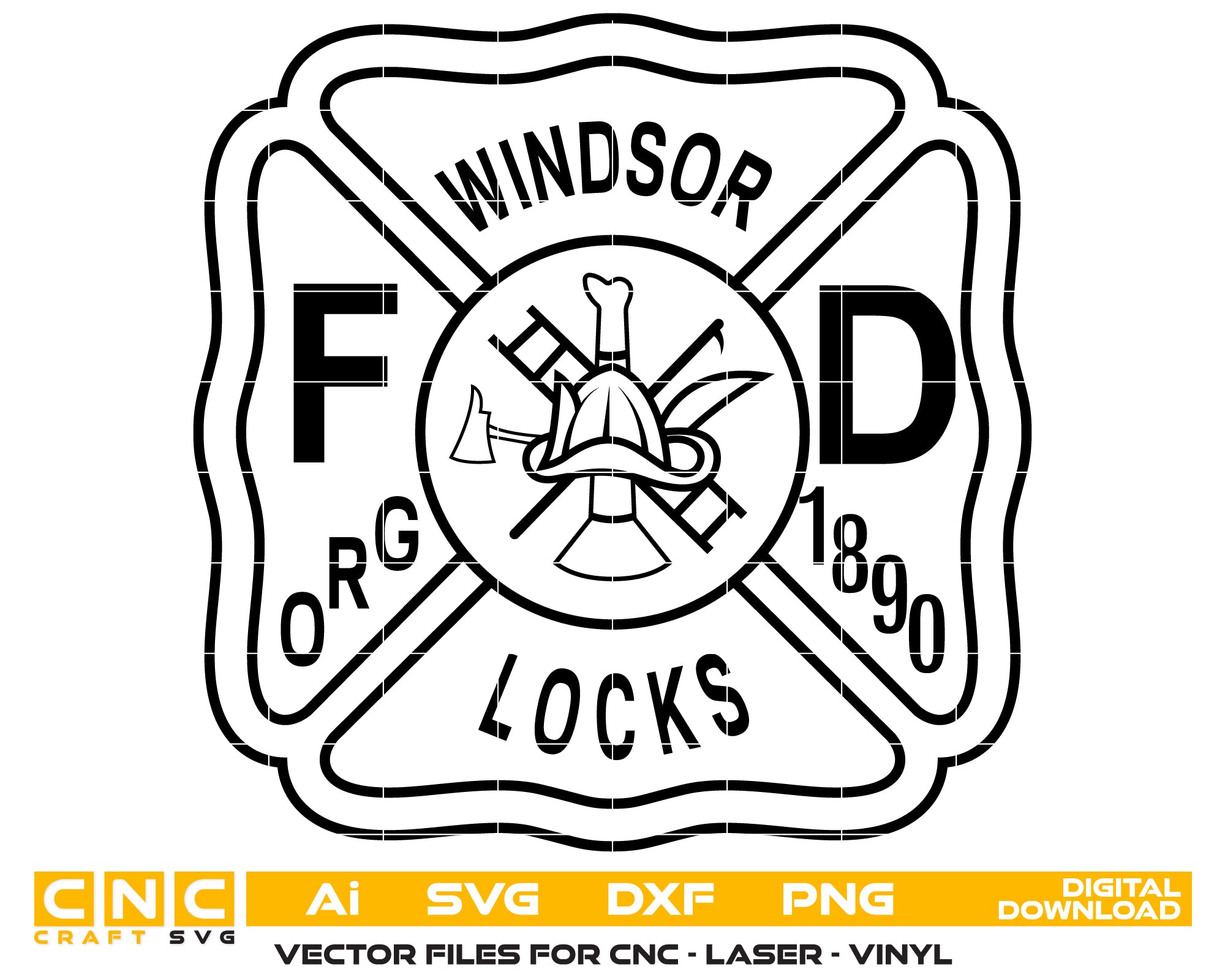 Windsor Locks Fire Department Patch SVG, Connecticut Fire Dept Patch Vector, Windsor Locks CT Fire Patch Emblem, Firefighter Patch SVG File