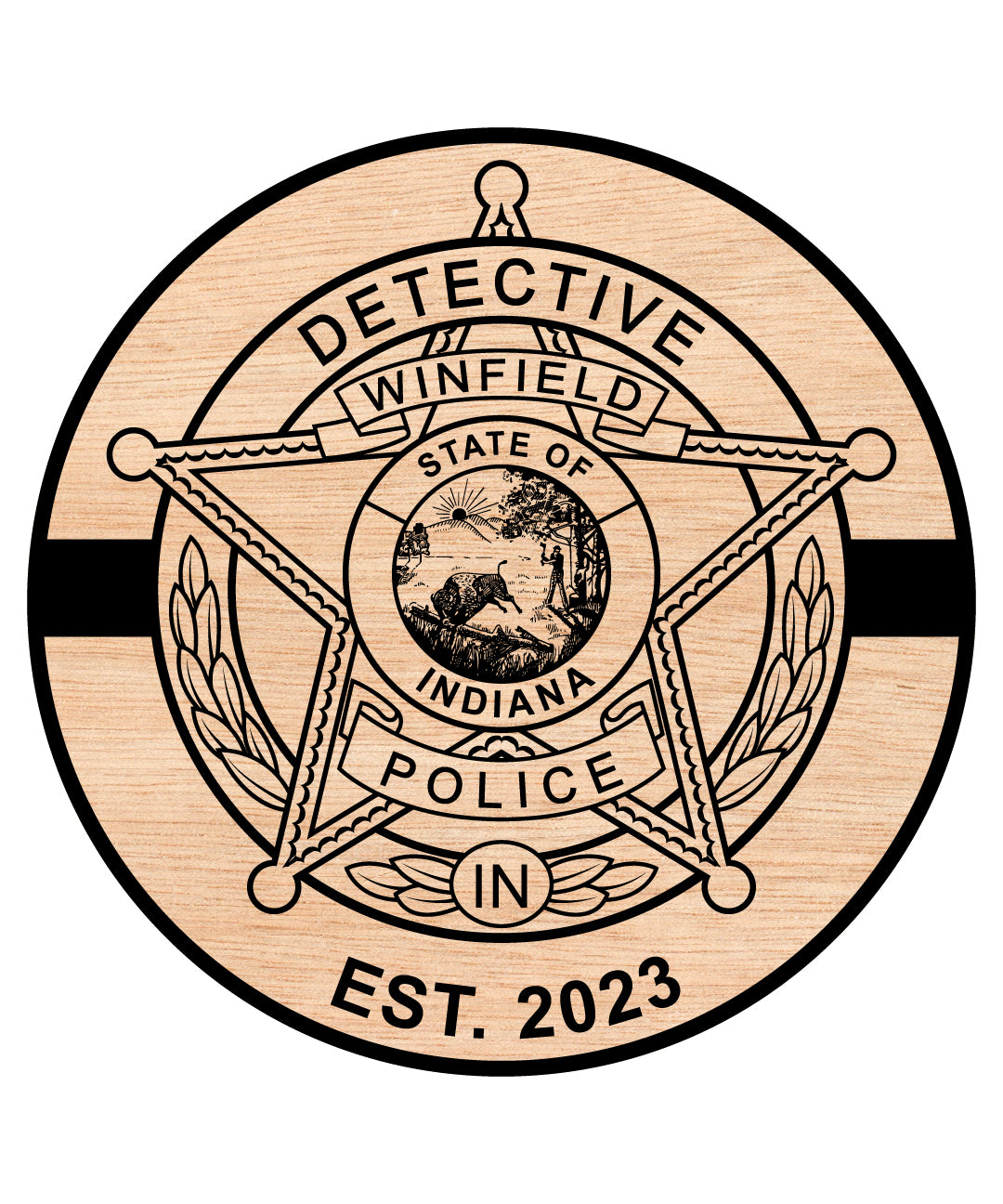 Winfield Indiana Police Detective Badge SVG digital download, law enforcement detective emblem vector design for Cricut, Silhouette, CNC, engraving, and police craft projects.
