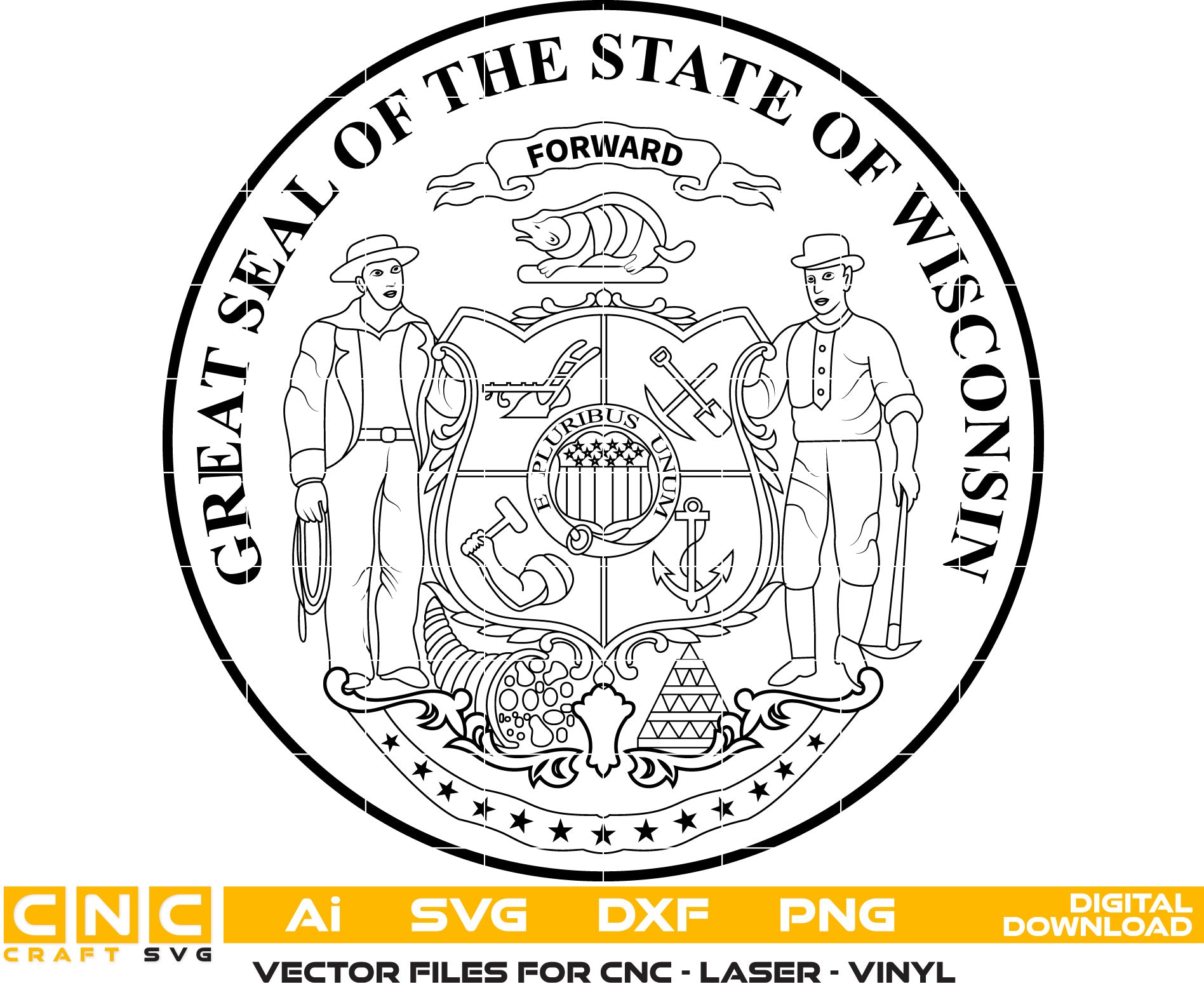 State of Wisconsin Seal Vector art Svg,Dxf,Jpg,Png & Ai files for Engraving, woodworking and Printing