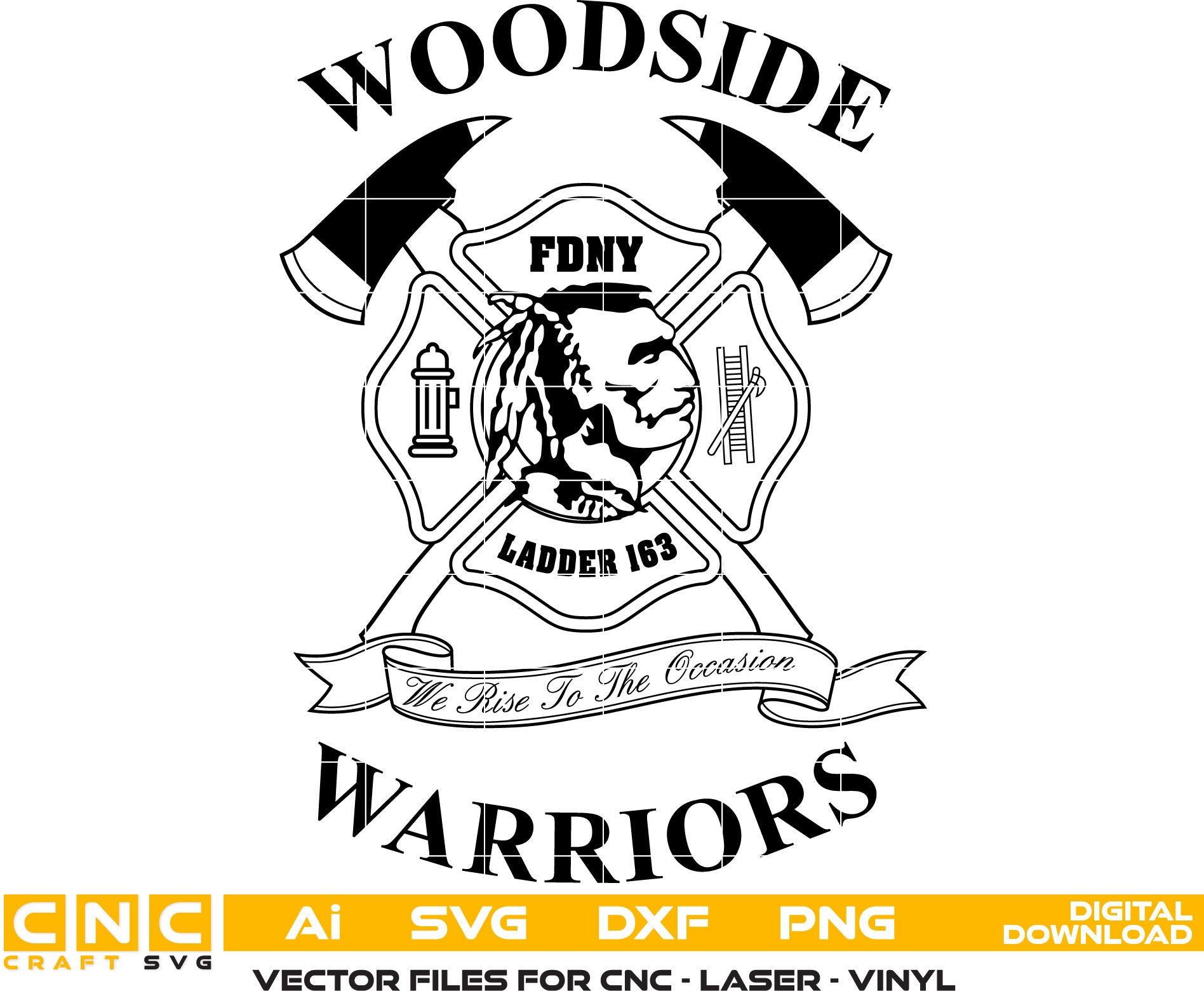 Woodside Warriors Fire Dept Badge Vector art Svg, Dxf, Jpg, Png, and Ai files For laser engraving, woodworking, acrylic painting, and all printing machines.