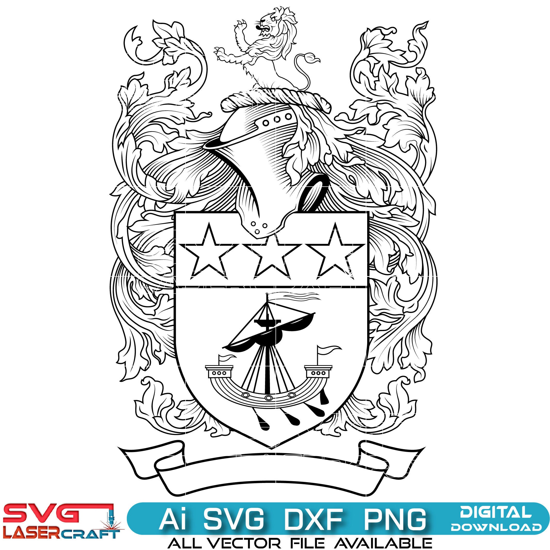 Mccandlish Coat of Arms With Crest Svg Vector Art-01