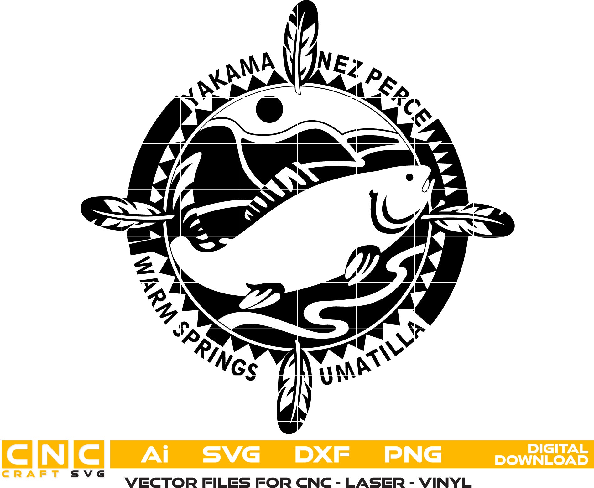 Yakama Nez Perce Warm Sorings Umatilla Logo Vector art Svg, Dxf, Jpg, Png and Ai files For laser engraving, woodworking, acrylic painting, and all printing machines.